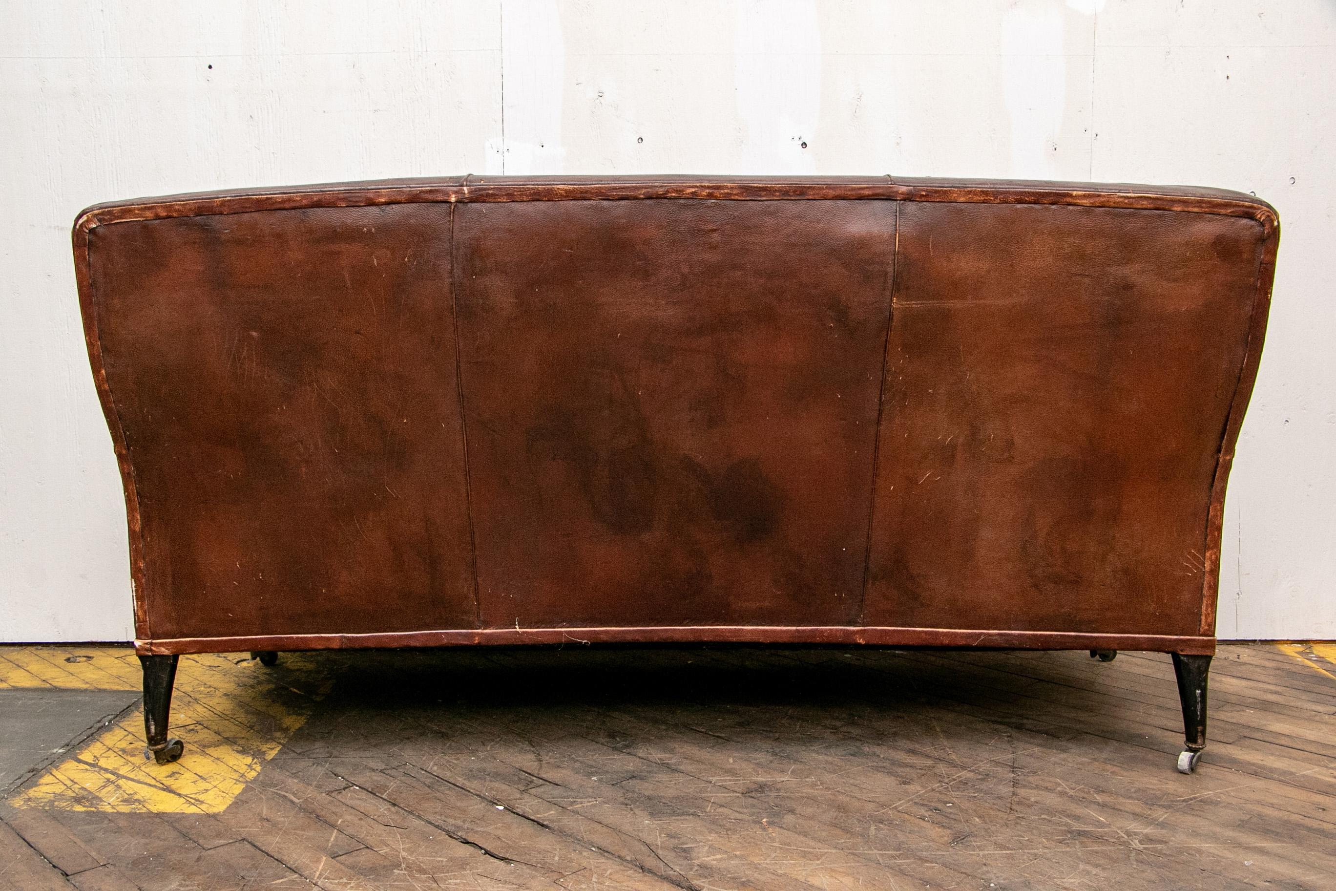 Mid-Century Modern Antique French Leather Sofa