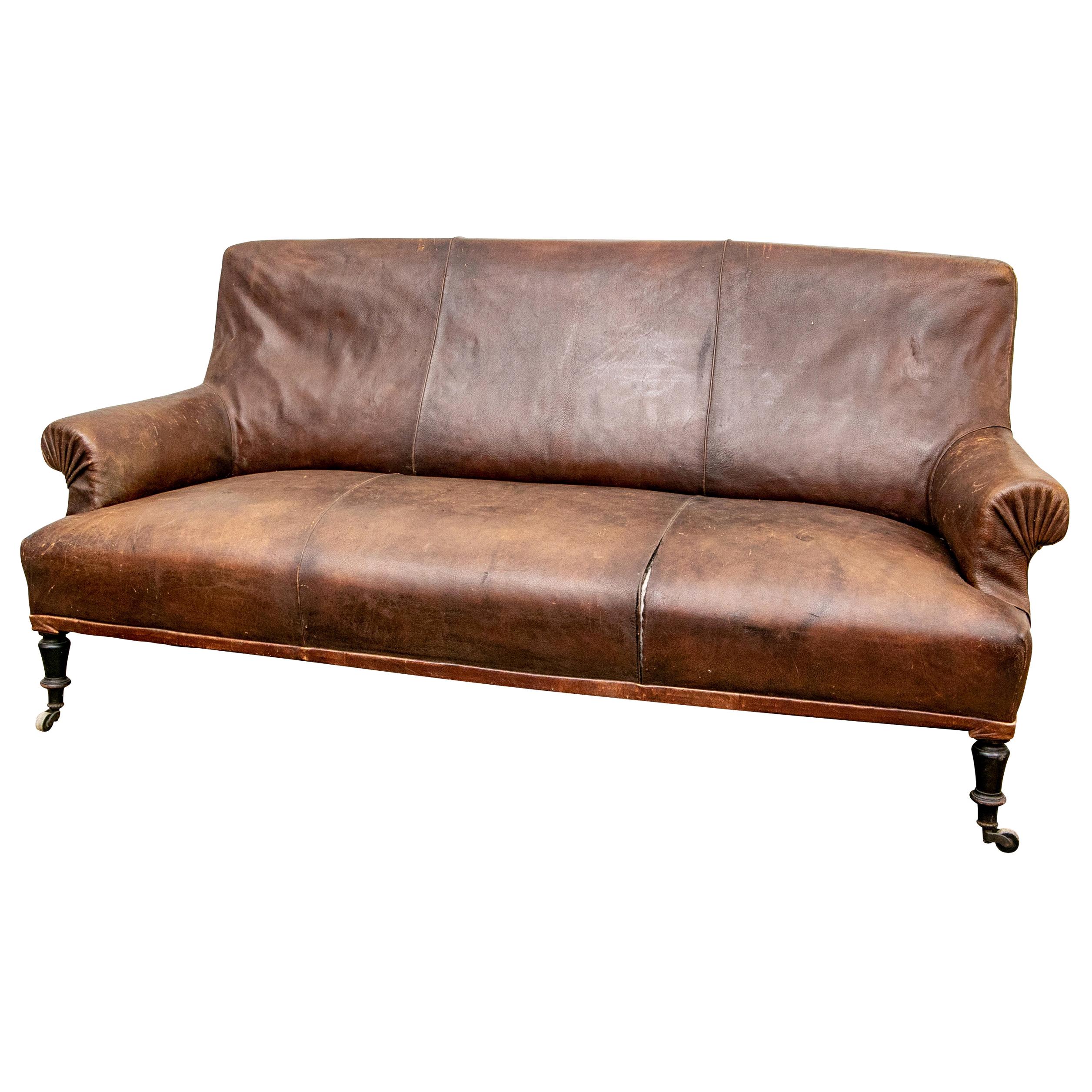 Antique French Leather Sofa