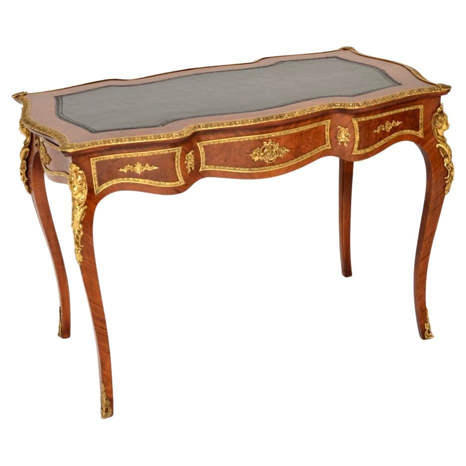 Antique French Bureau Plat Desk con piano in pelle