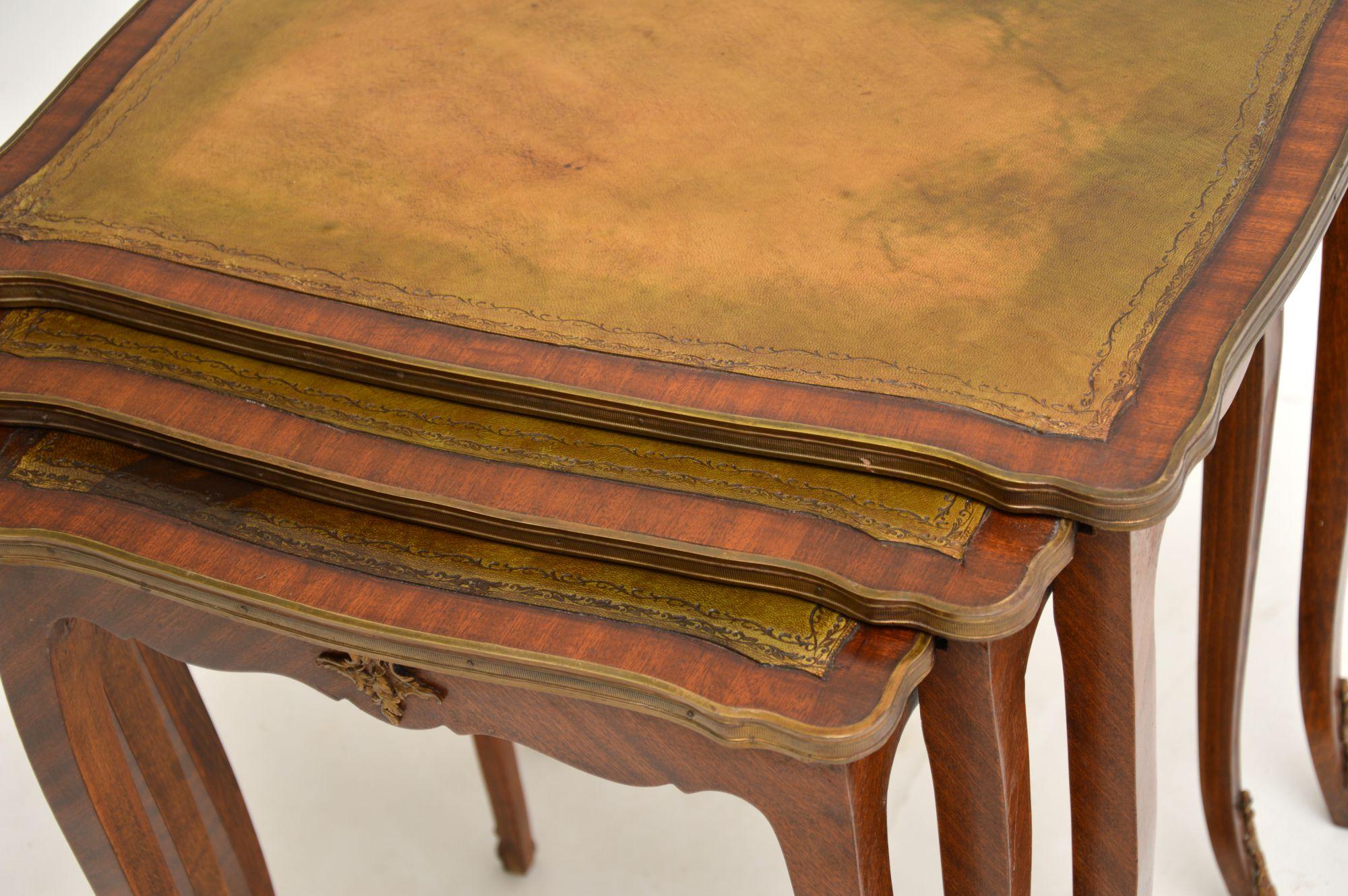 Wood Antique French Leather Top Nest of Tables For Sale