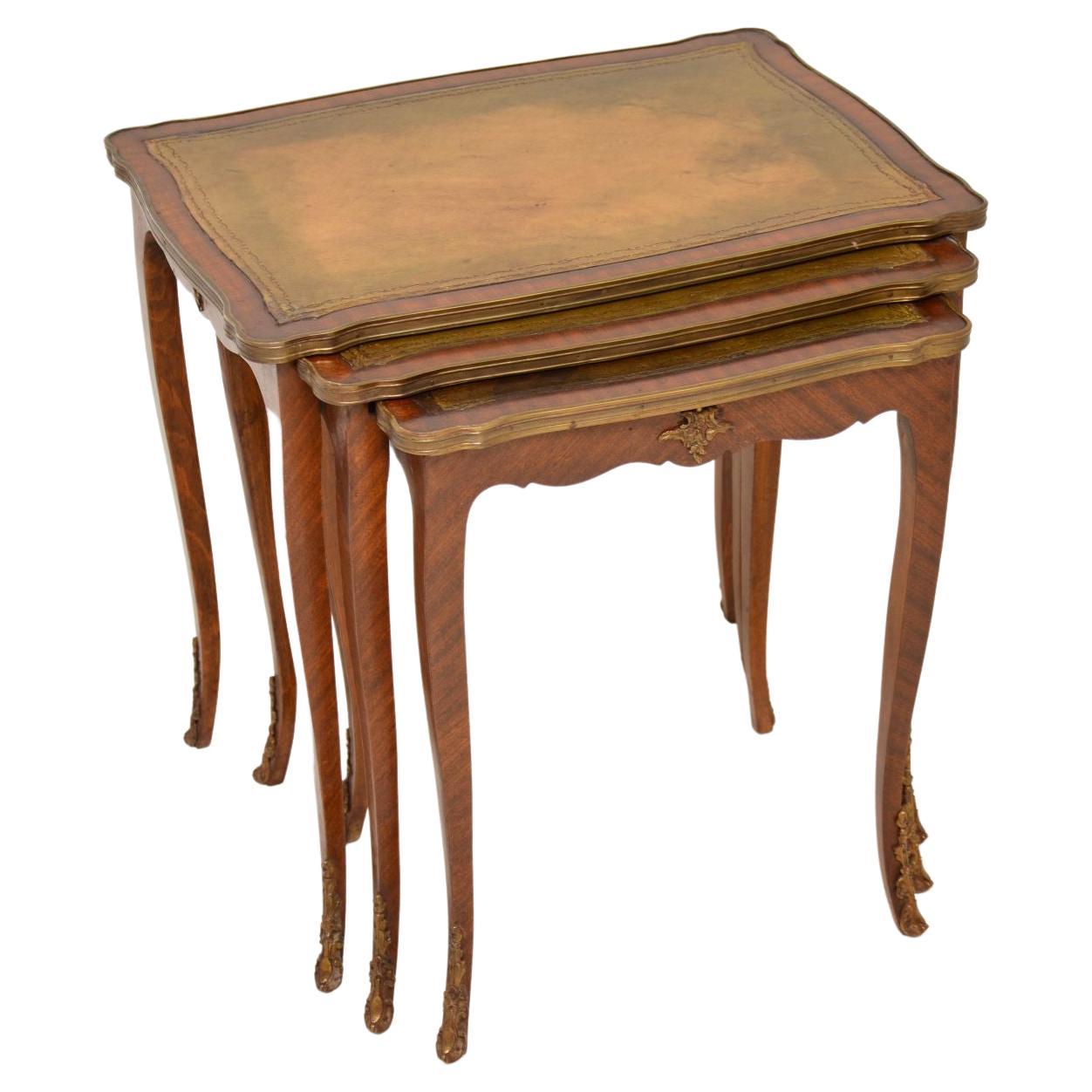 Antique French Leather Top Nest of Tables For Sale
