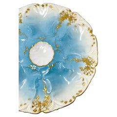 Antique French "Lewis Strauss & Co." Limoges Porcelain Blue & Gold Oyster Plate.