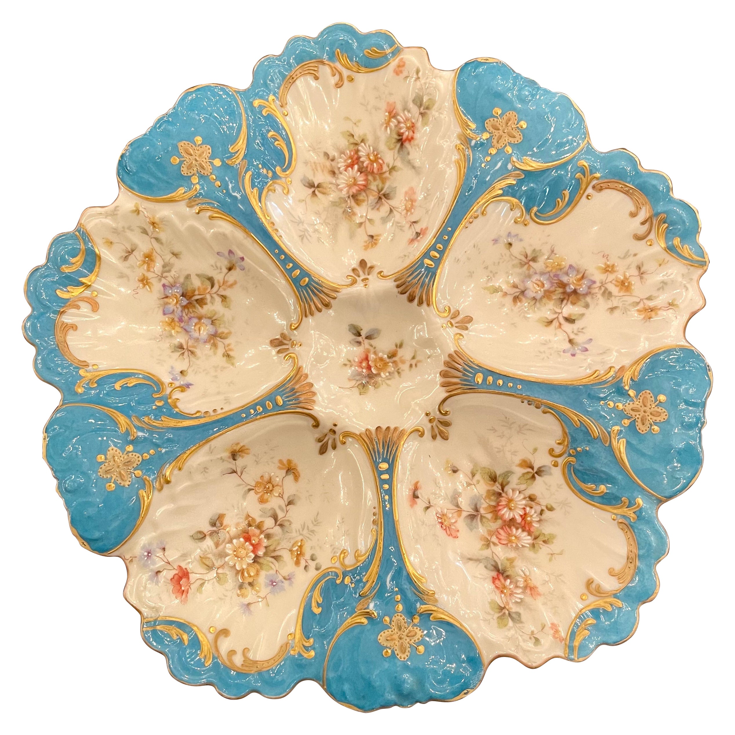 Antique French "Lewis Strauss 
Sons, " Limoges Porcelain Oyster Plate, c. 1900