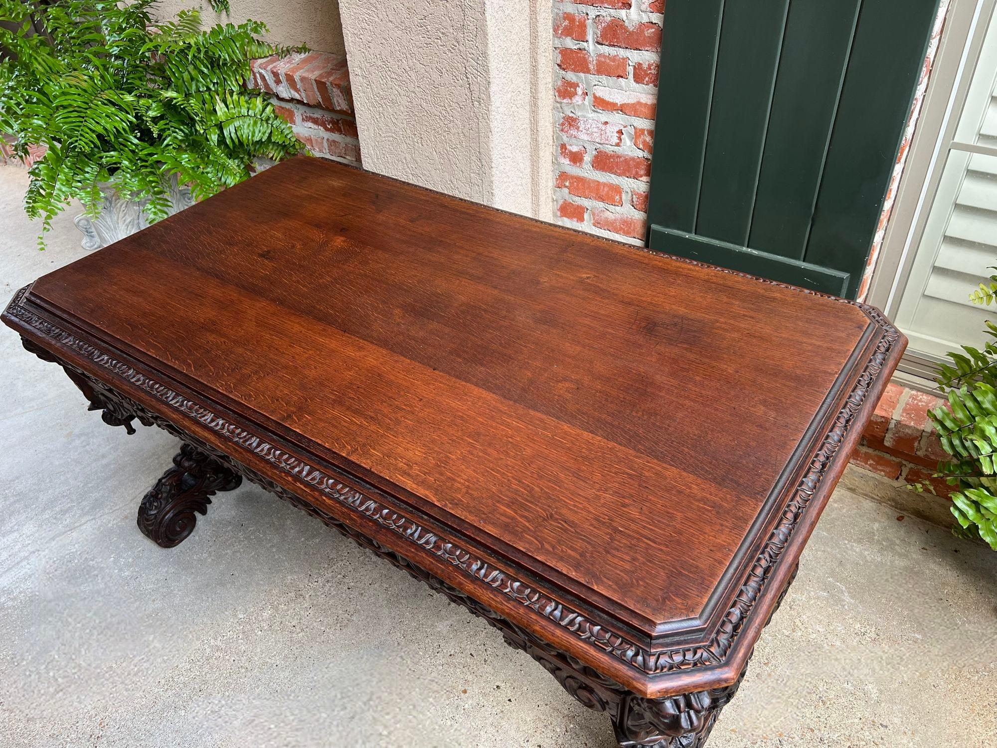Antique French Library Table Desk Bureau Plat Renaissance Carved Oak Gothic 6