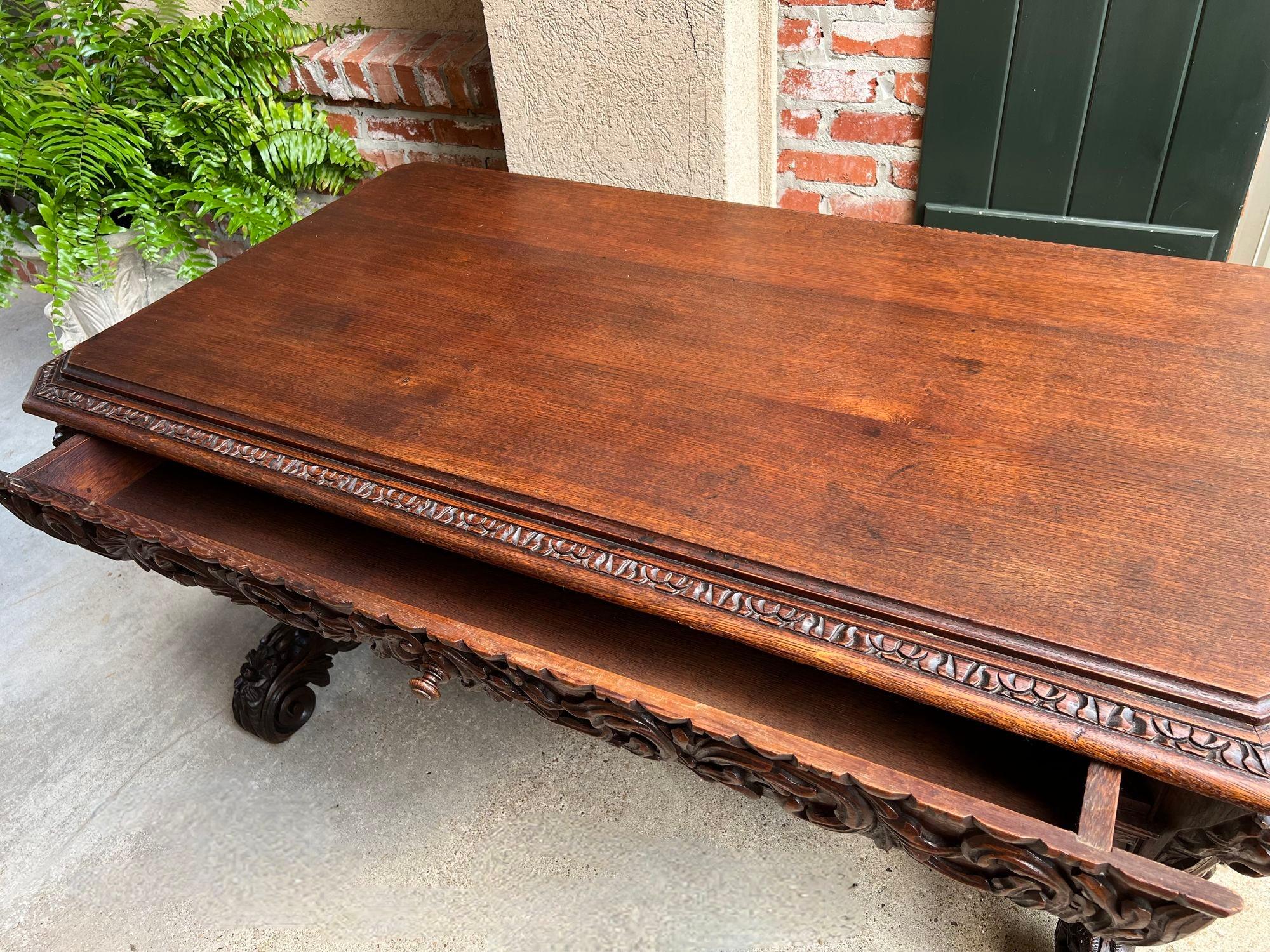 Antique French Library Table Desk Bureau Plat Renaissance Carved Oak Gothic 7