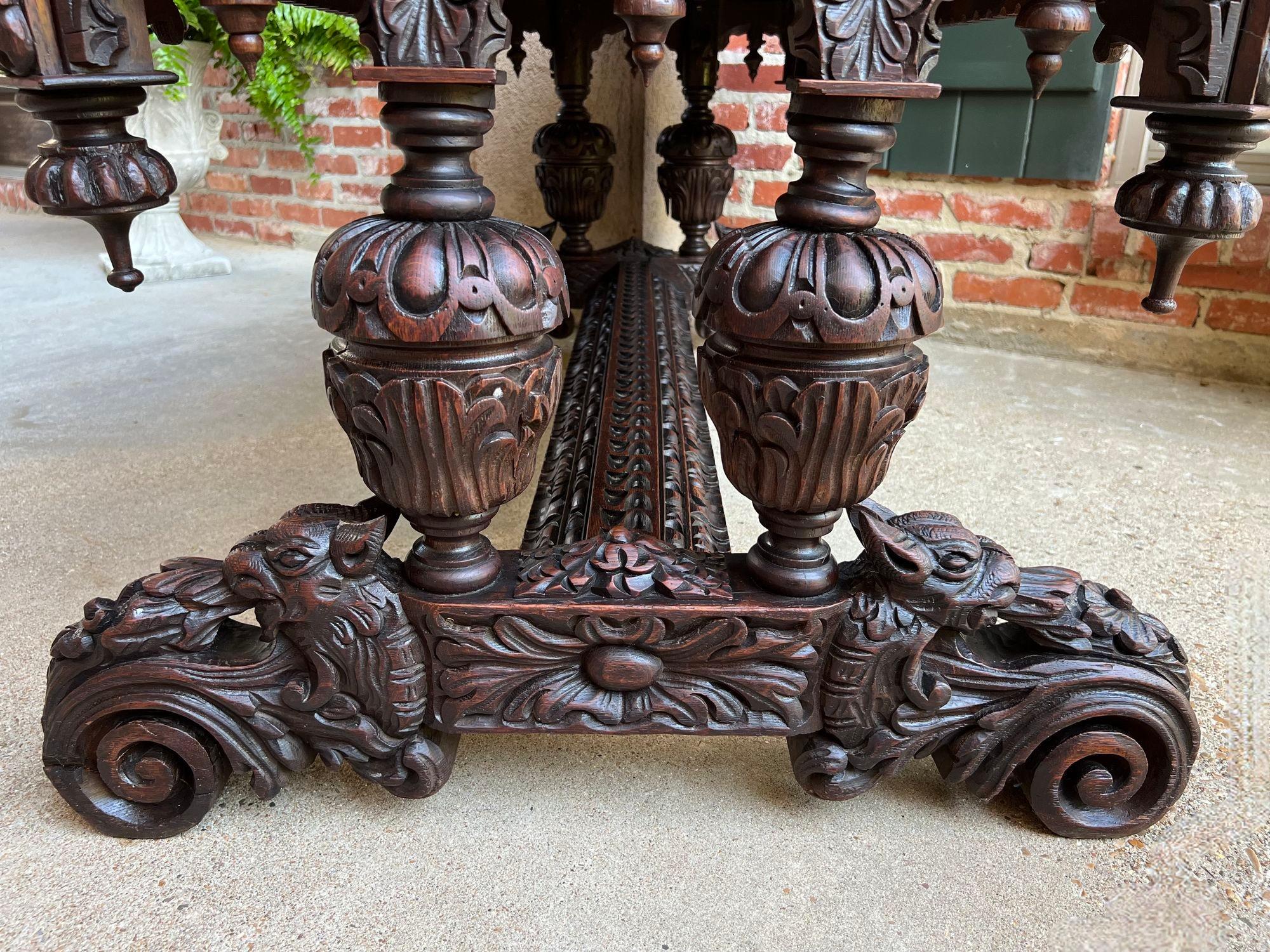 Antique French Library Table Desk Bureau Plat Renaissance Carved Oak Gothic 3