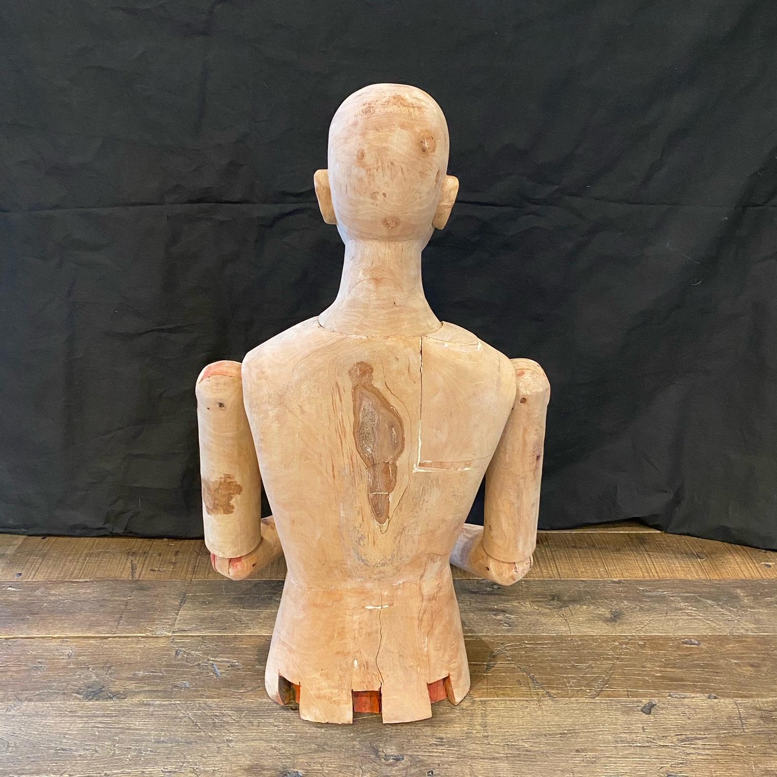 Antique French Life Size Reticulated Solid Wood Artist's Mannequin Sculpture 12
