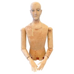 Antique French Life Size Reticulated Solid Wood Artist's Mannequin Sculpture
