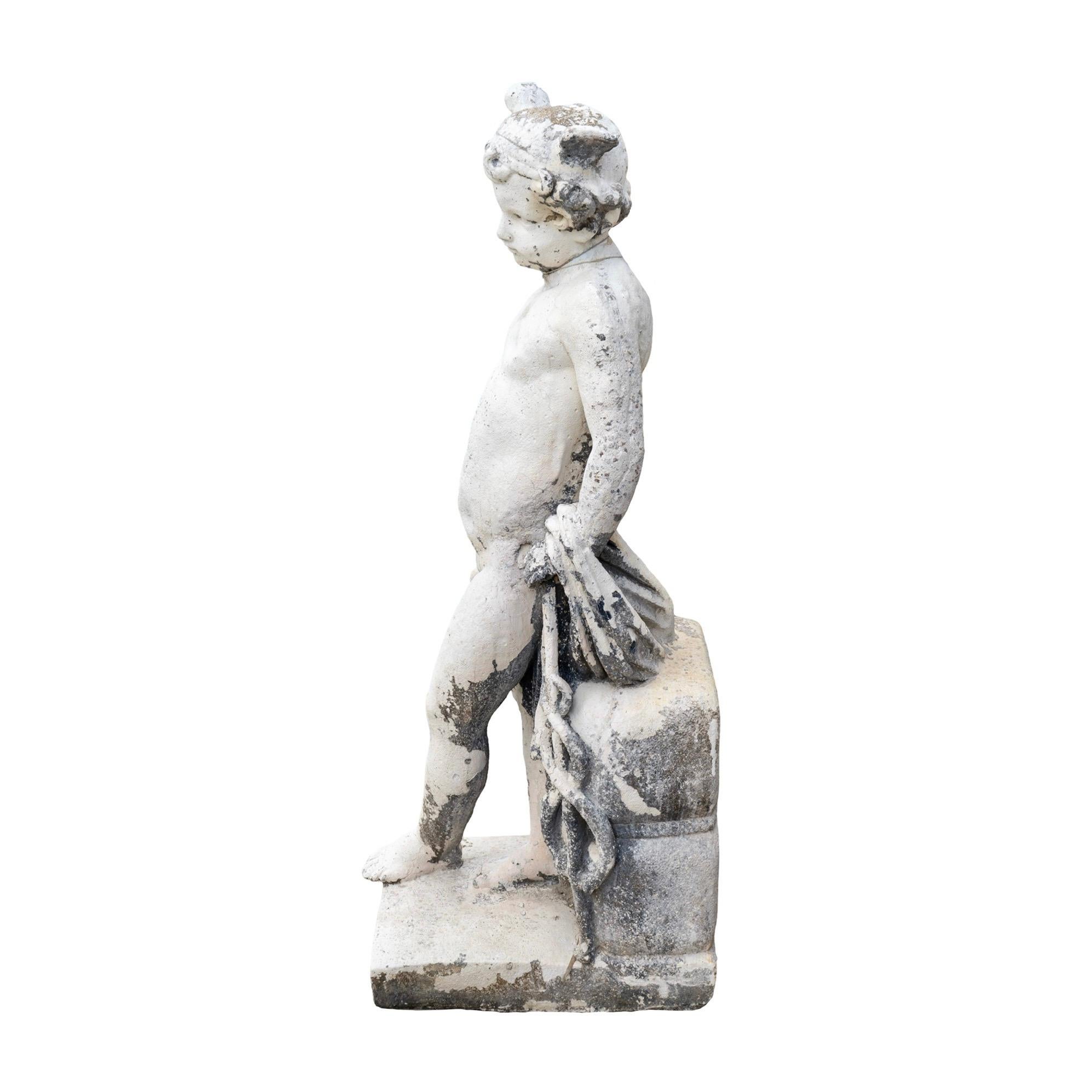 Antique French Escultura de Querubín Tallada en Piedra Caliza Francés en venta