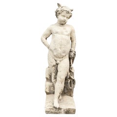 Antique French Escultura de Querubín Tallada en Piedra Caliza
