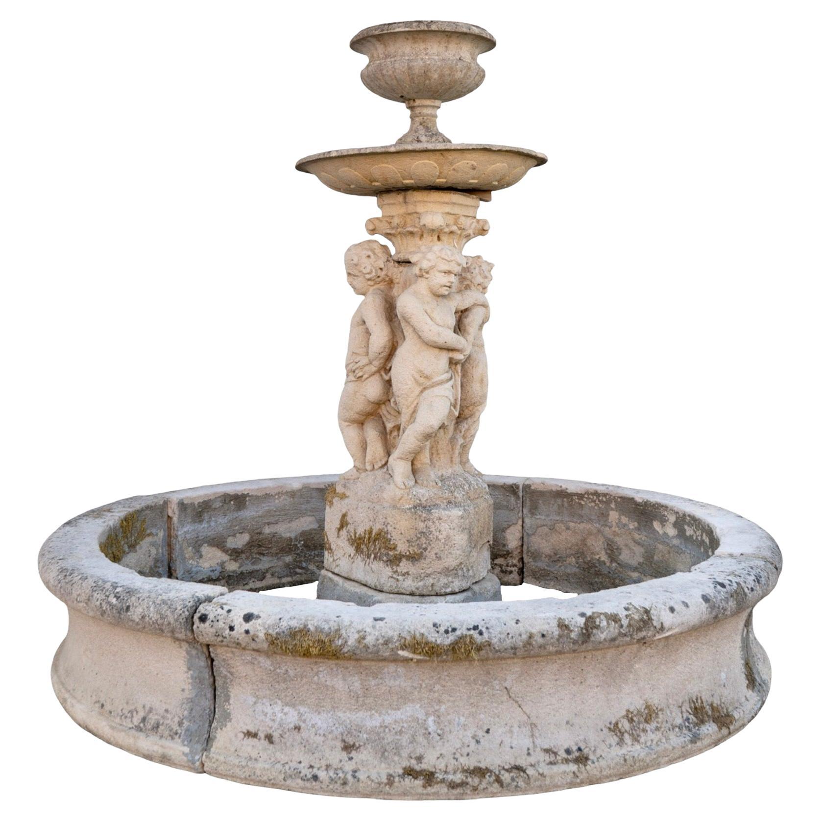 Antique French Limestone Decorative Central Fountain