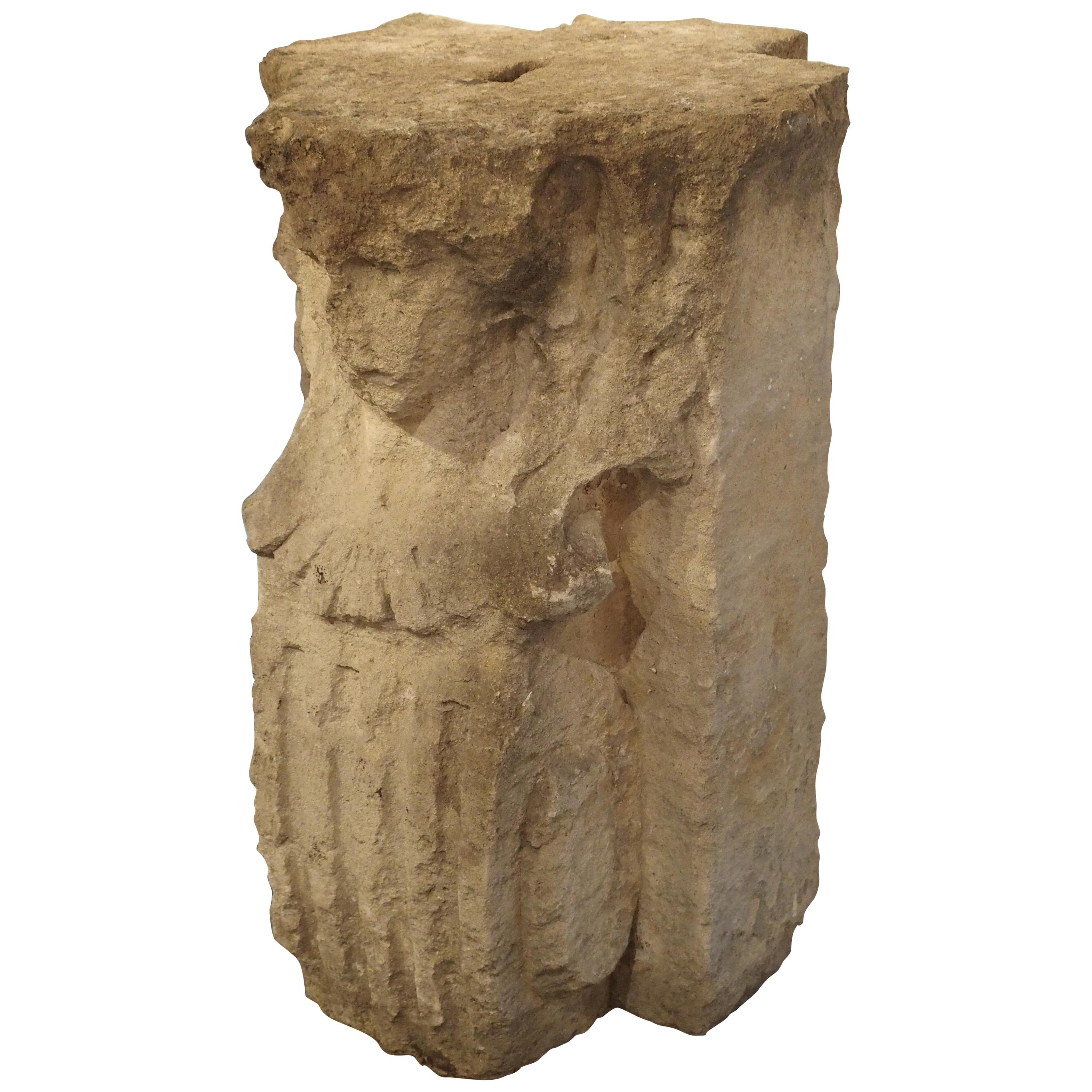 Antique French Limestone Chateau Caryatid from the Late 1700s