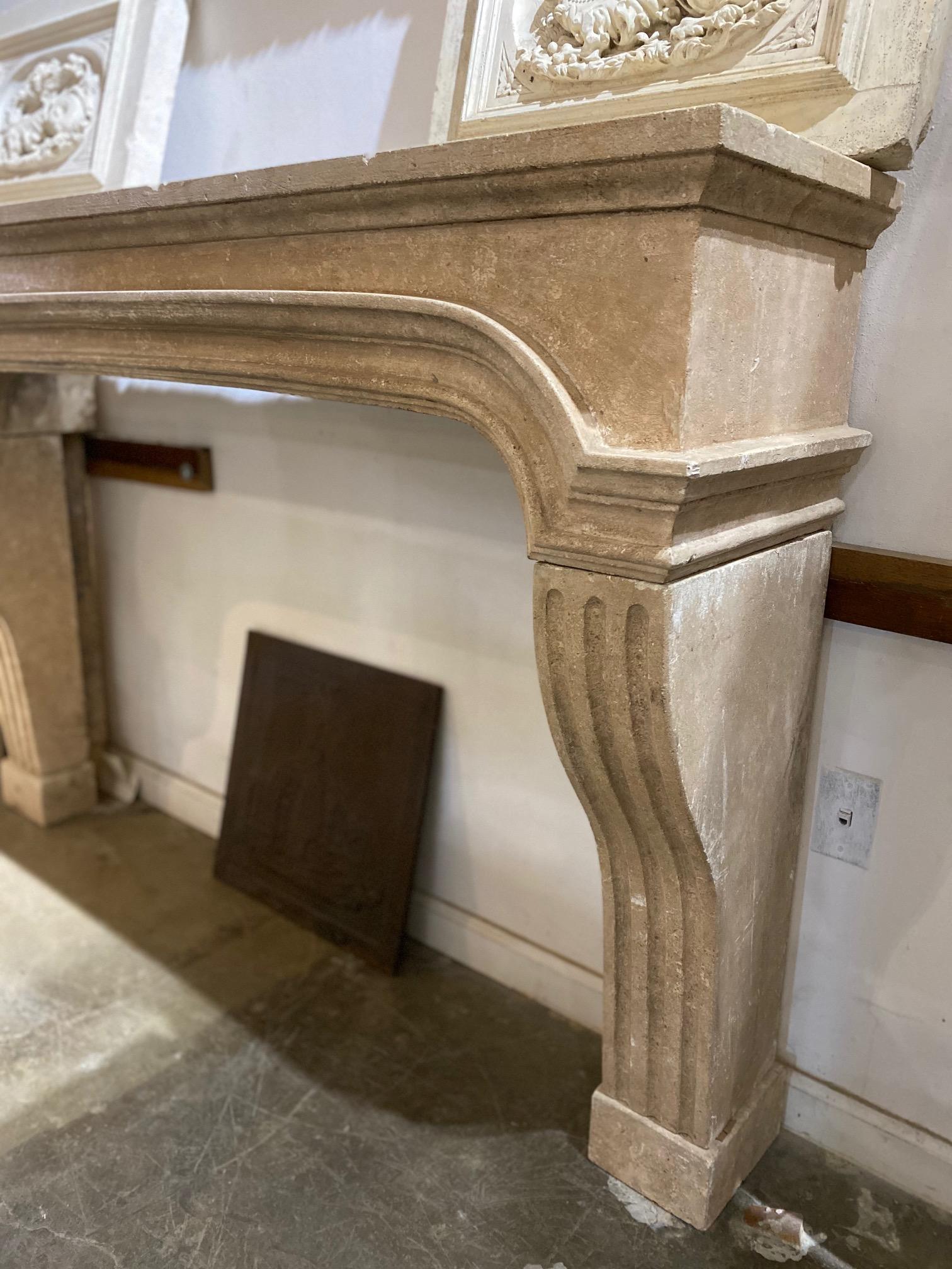 19th Century Antique French Limestone Fireplace