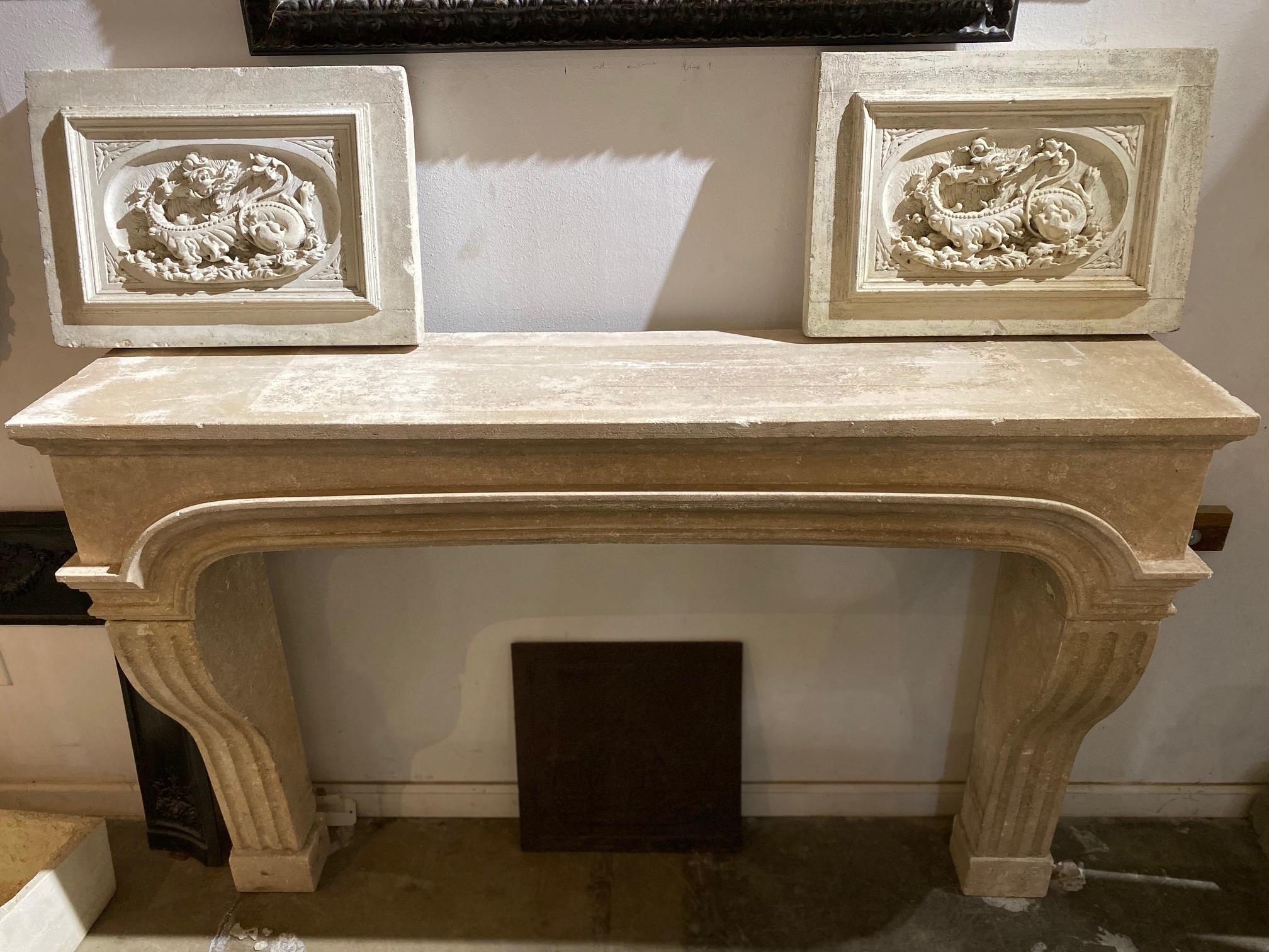 Antique French Limestone Fireplace 1