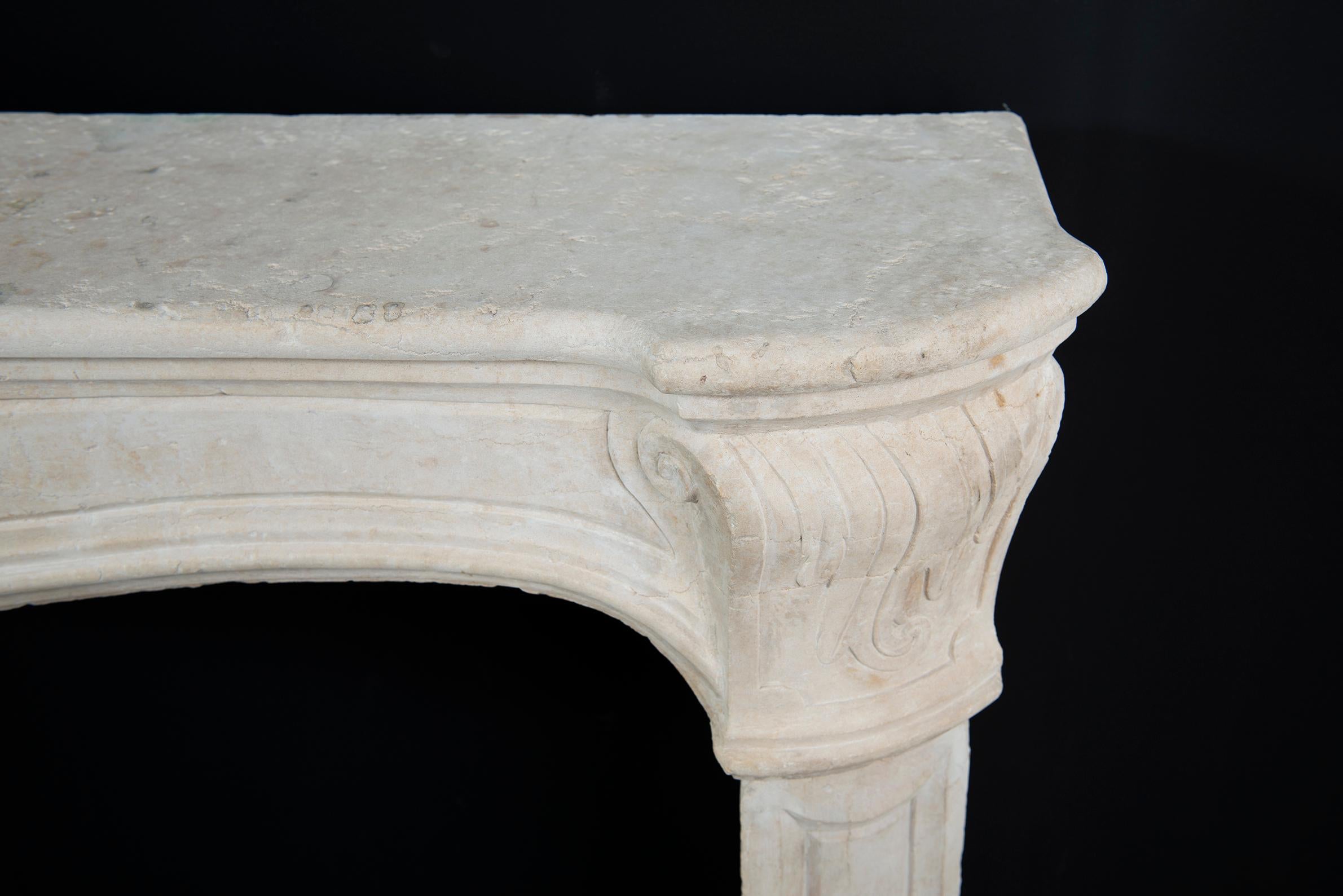 Antique French Limestone Fireplace Mantel For Sale 7