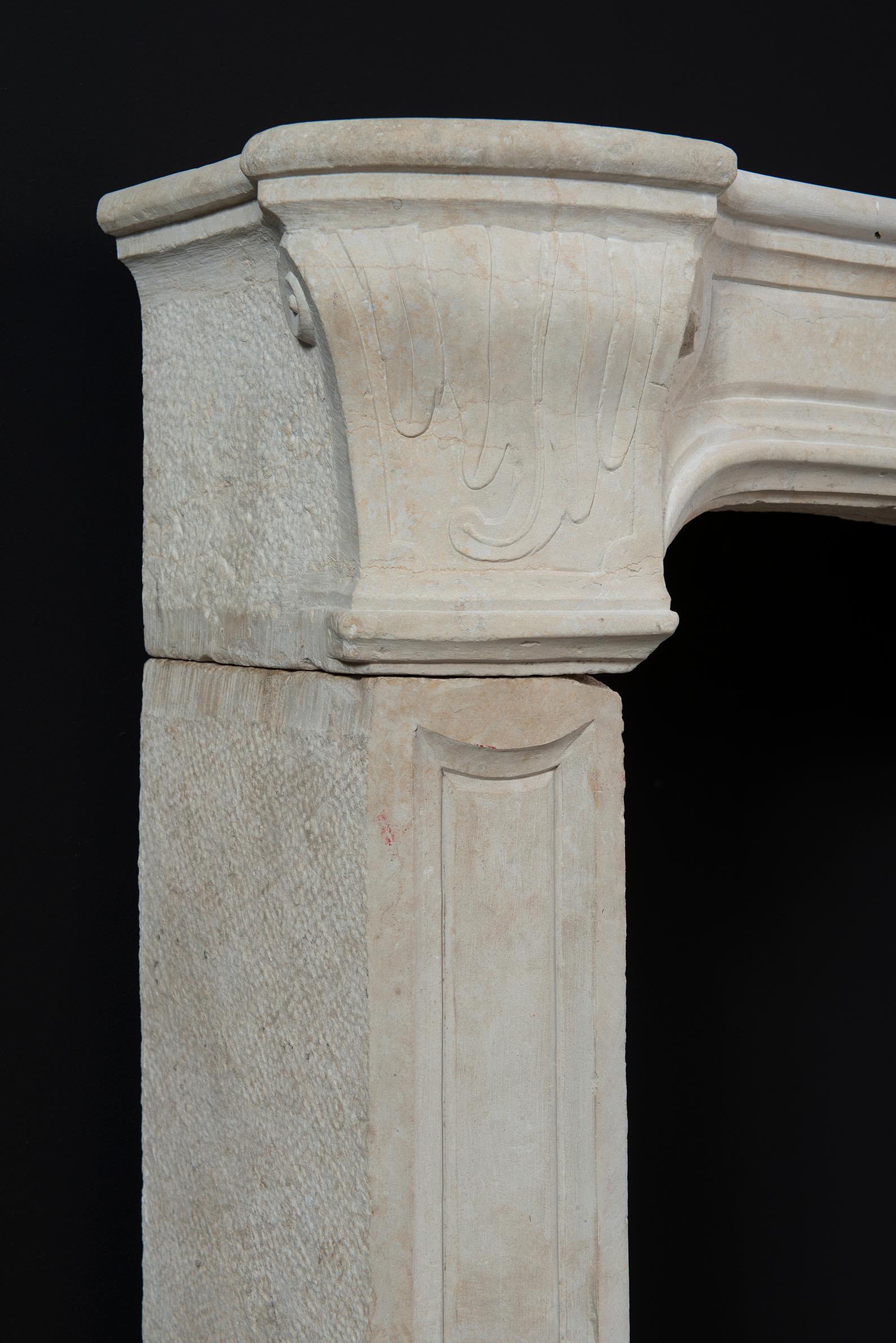 Antique French Limestone Fireplace Mantel For Sale 9