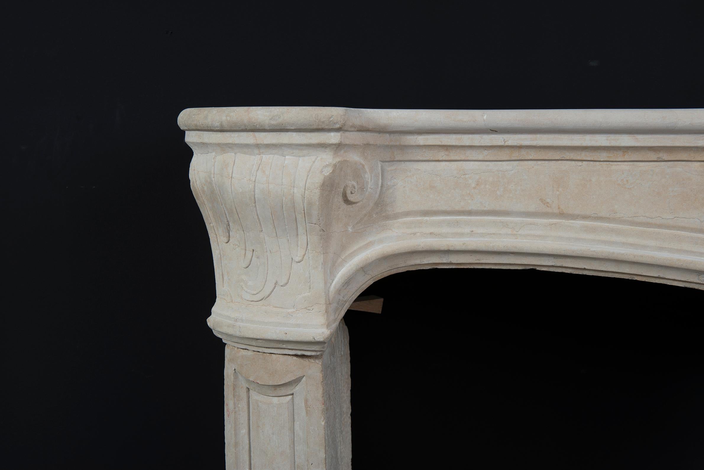 Antique French Limestone Fireplace Mantel For Sale 10