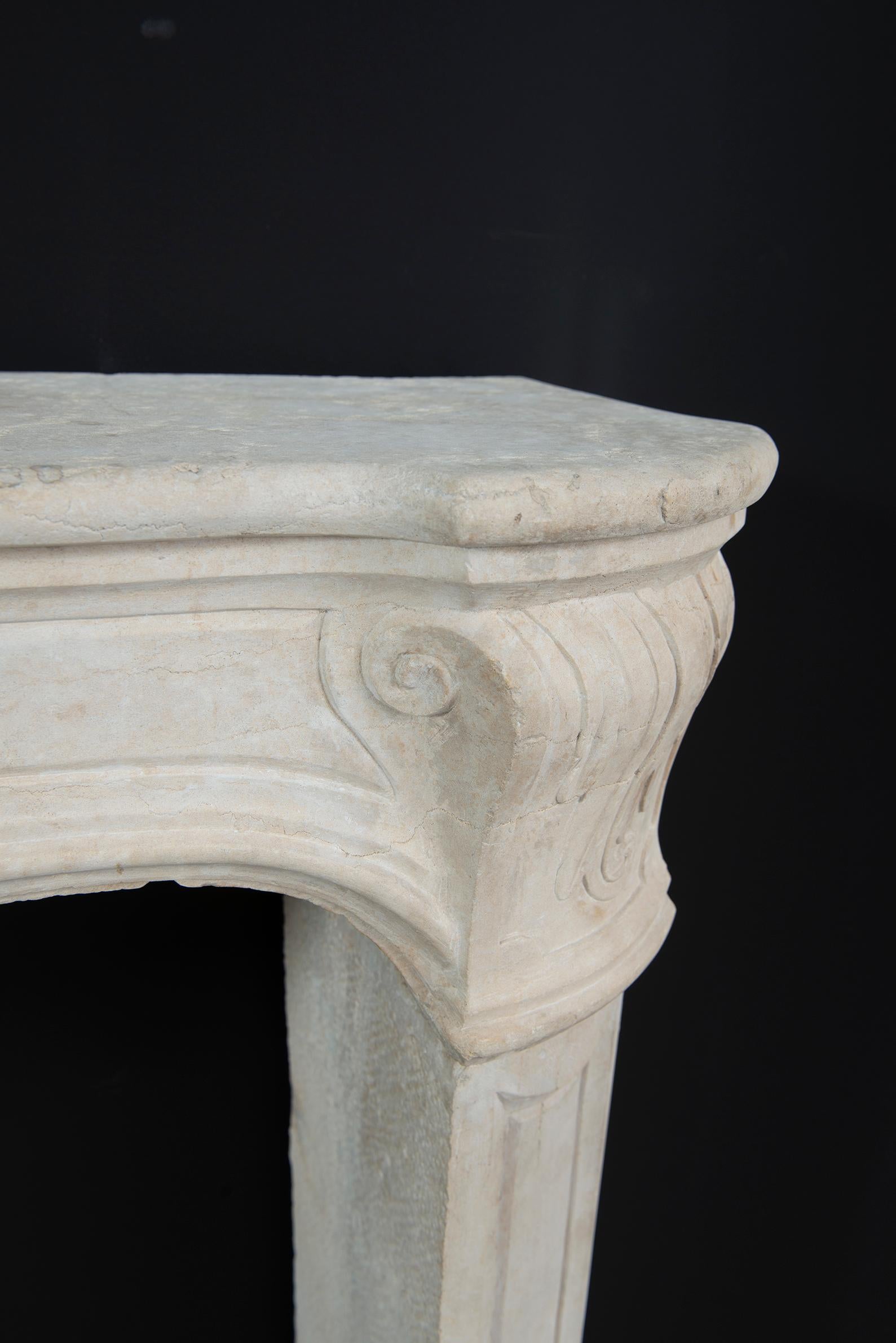 Antique French Limestone Fireplace Mantel For Sale 11