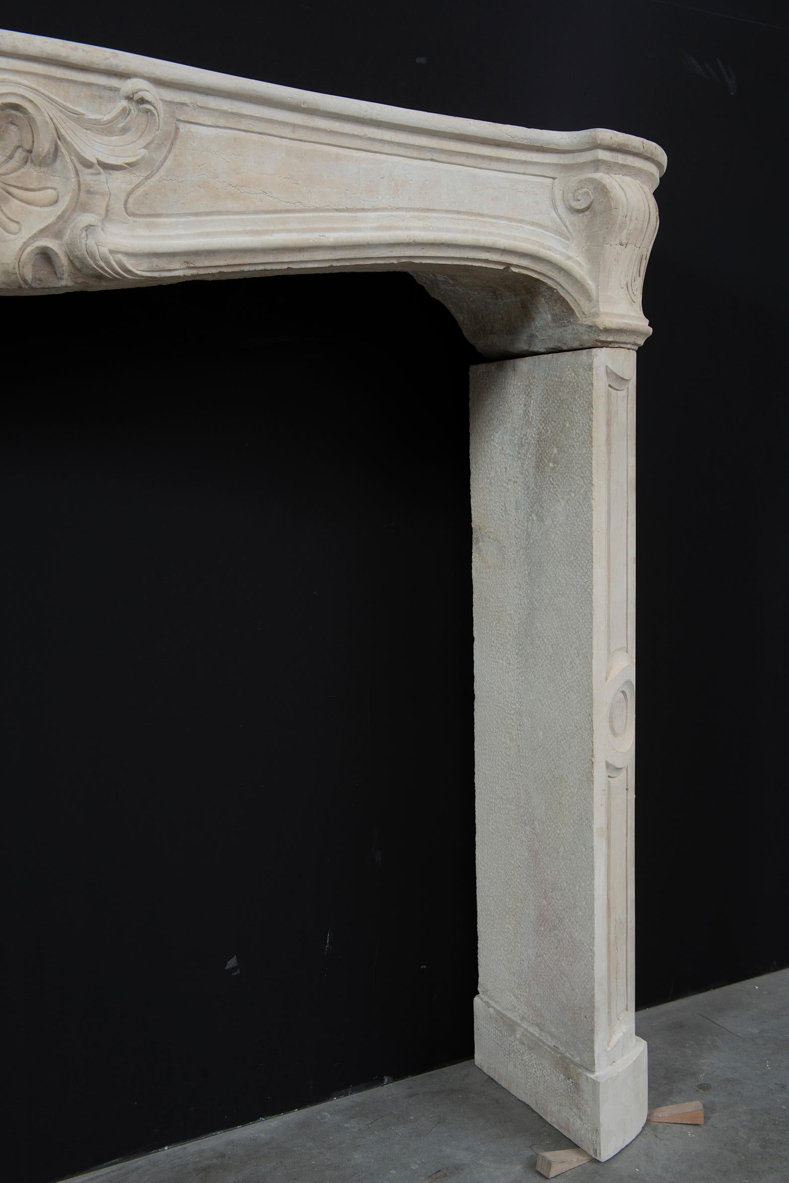 Antique French Limestone Fireplace Mantel For Sale 13
