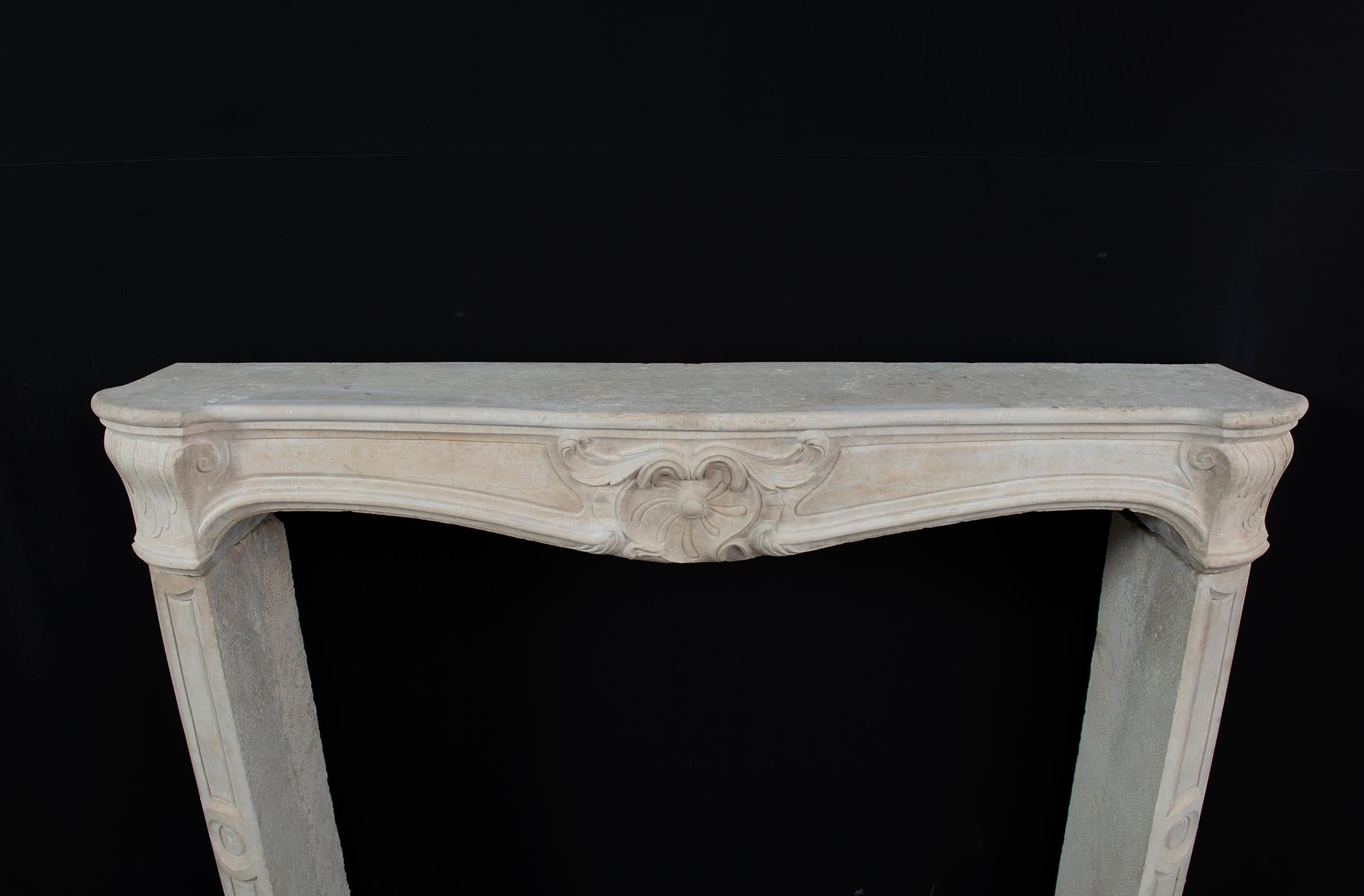 19th Century Antique French Limestone Fireplace Mantel For Sale