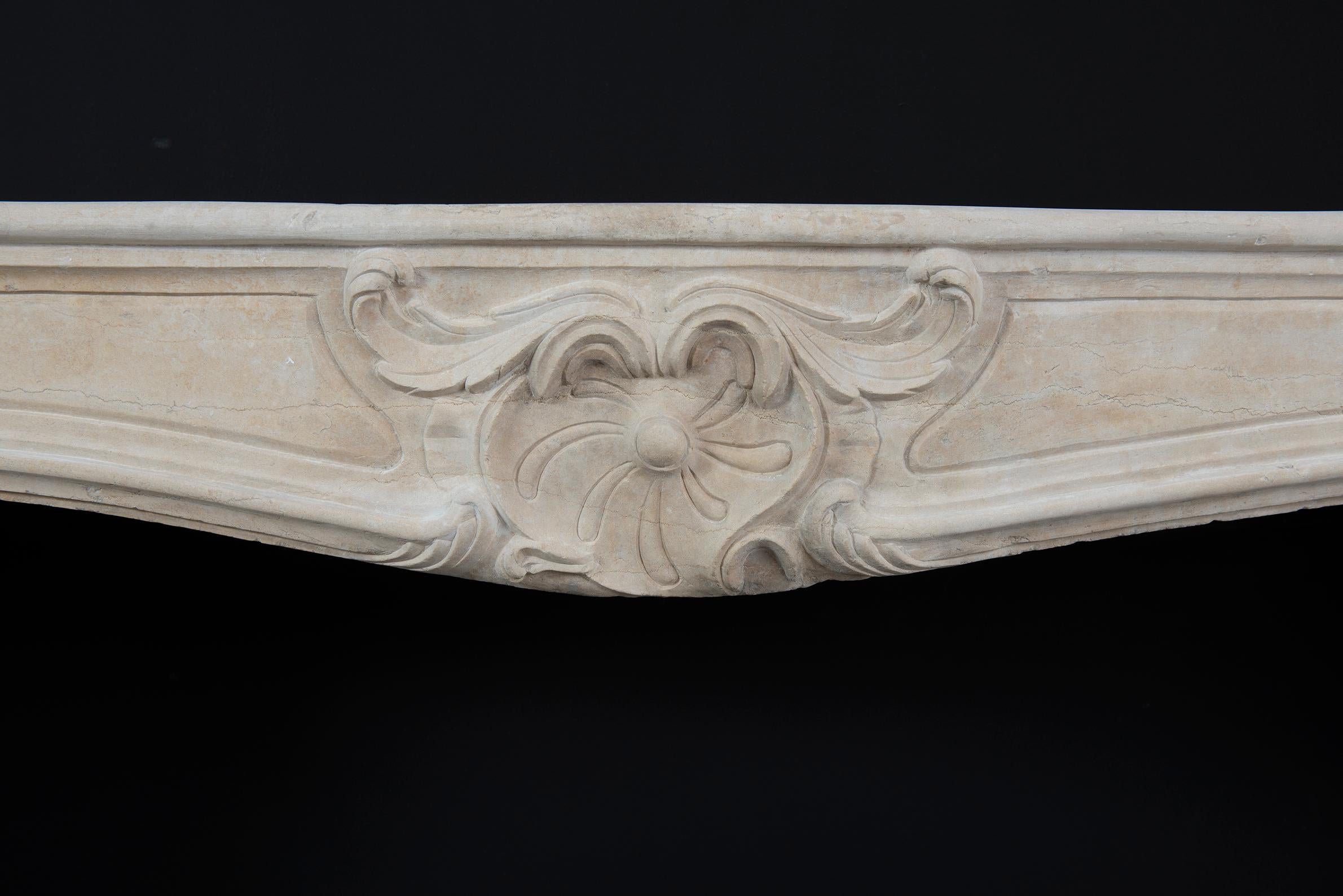 Antique French Limestone Fireplace Mantel For Sale 1