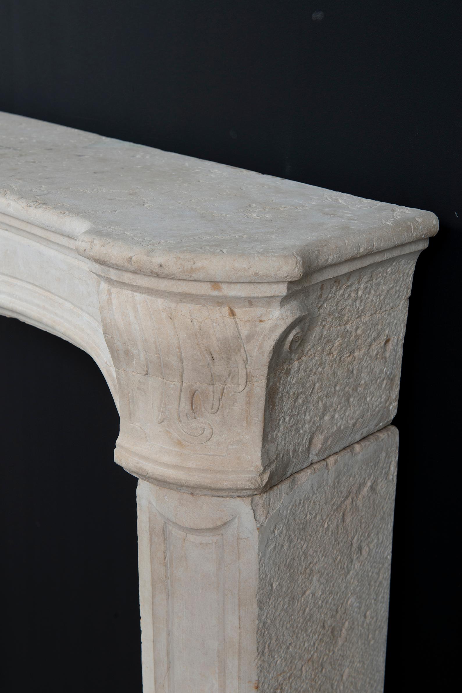 Antique French Limestone Fireplace Mantel For Sale 3