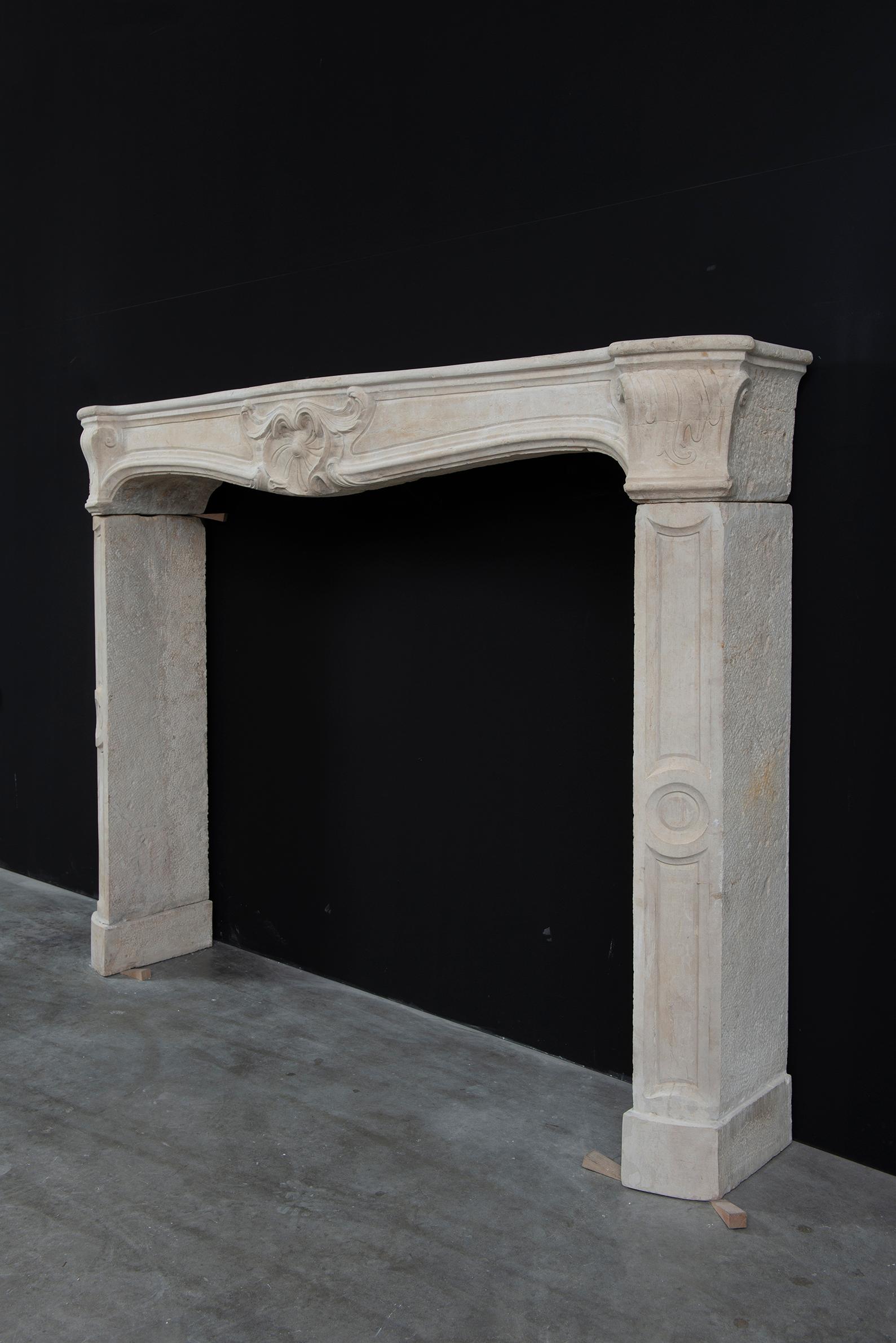 Antique French Limestone Fireplace Mantel For Sale 4