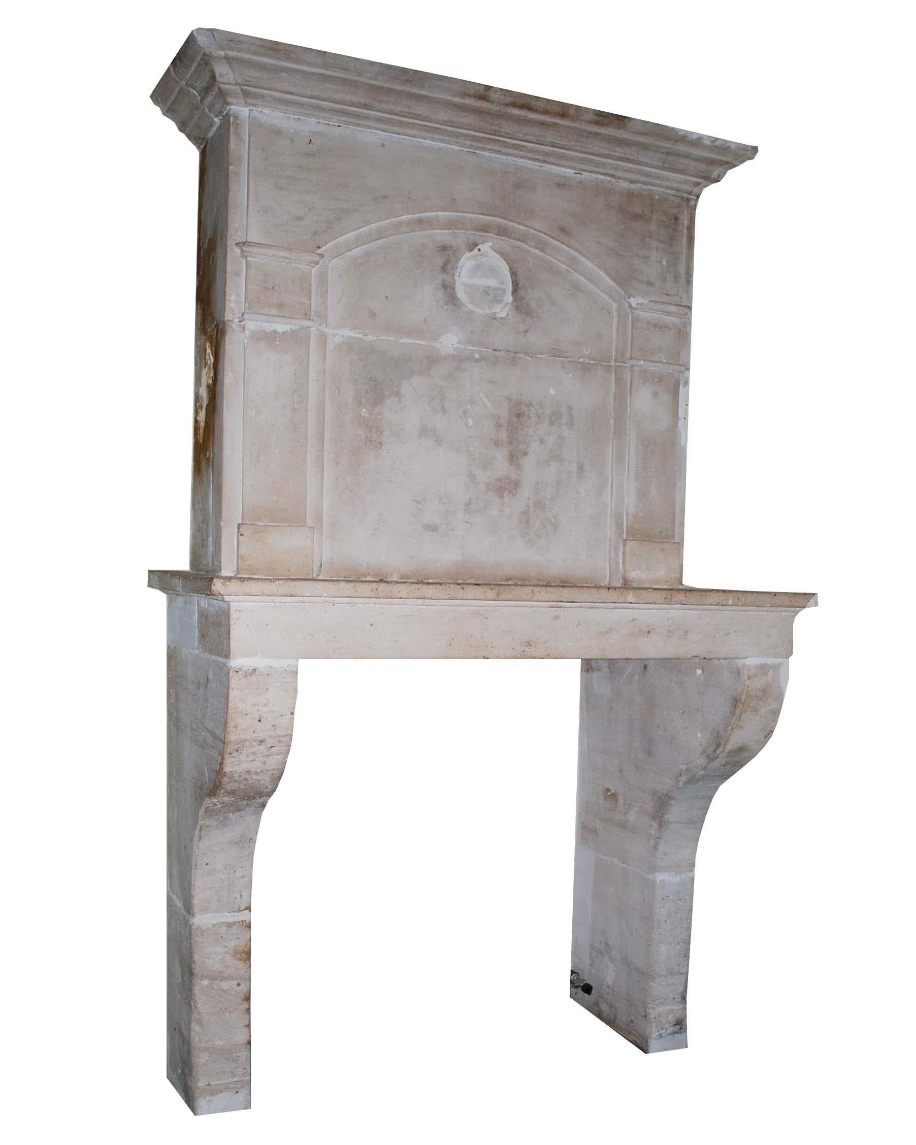 Louis XIV Antique French Limestone Fireplace or Mantelpiece with Overmantel or Trumeau For Sale