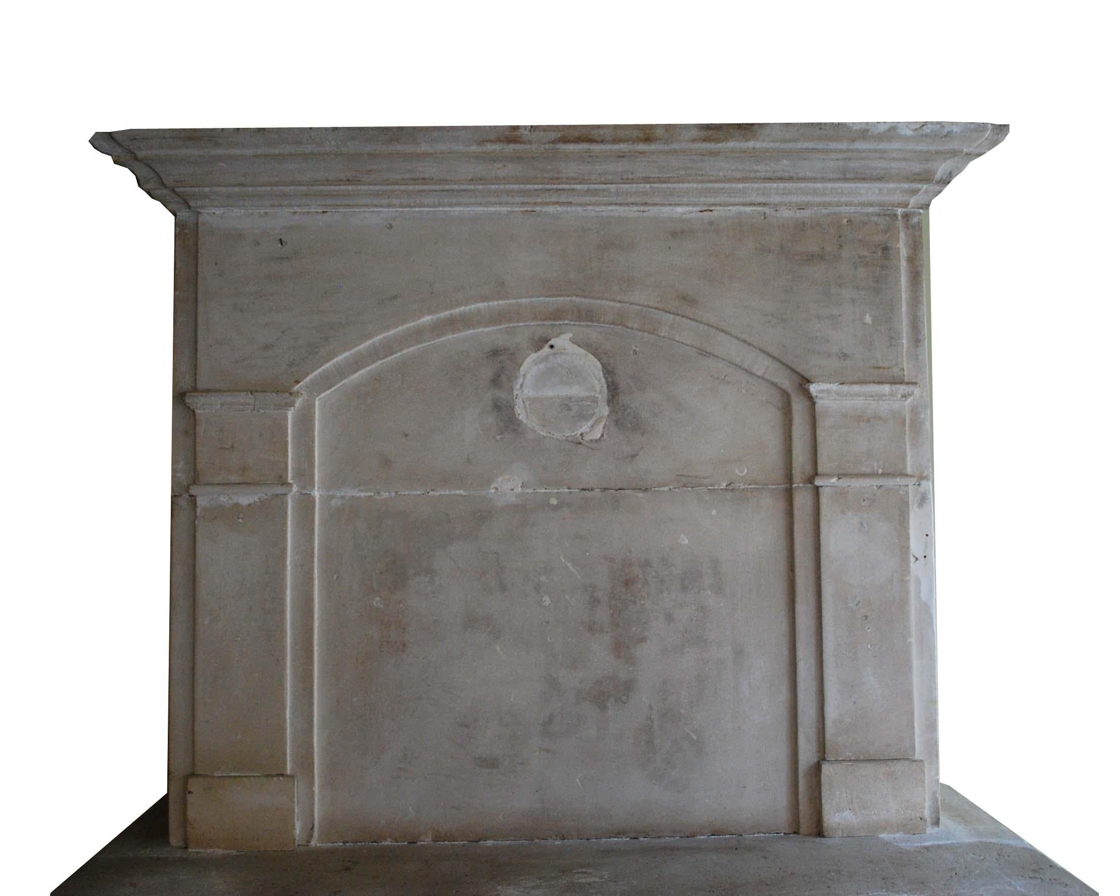 Antique French Limestone Fireplace or Mantelpiece with Overmantel or Trumeau In Good Condition For Sale In Casteren, NL