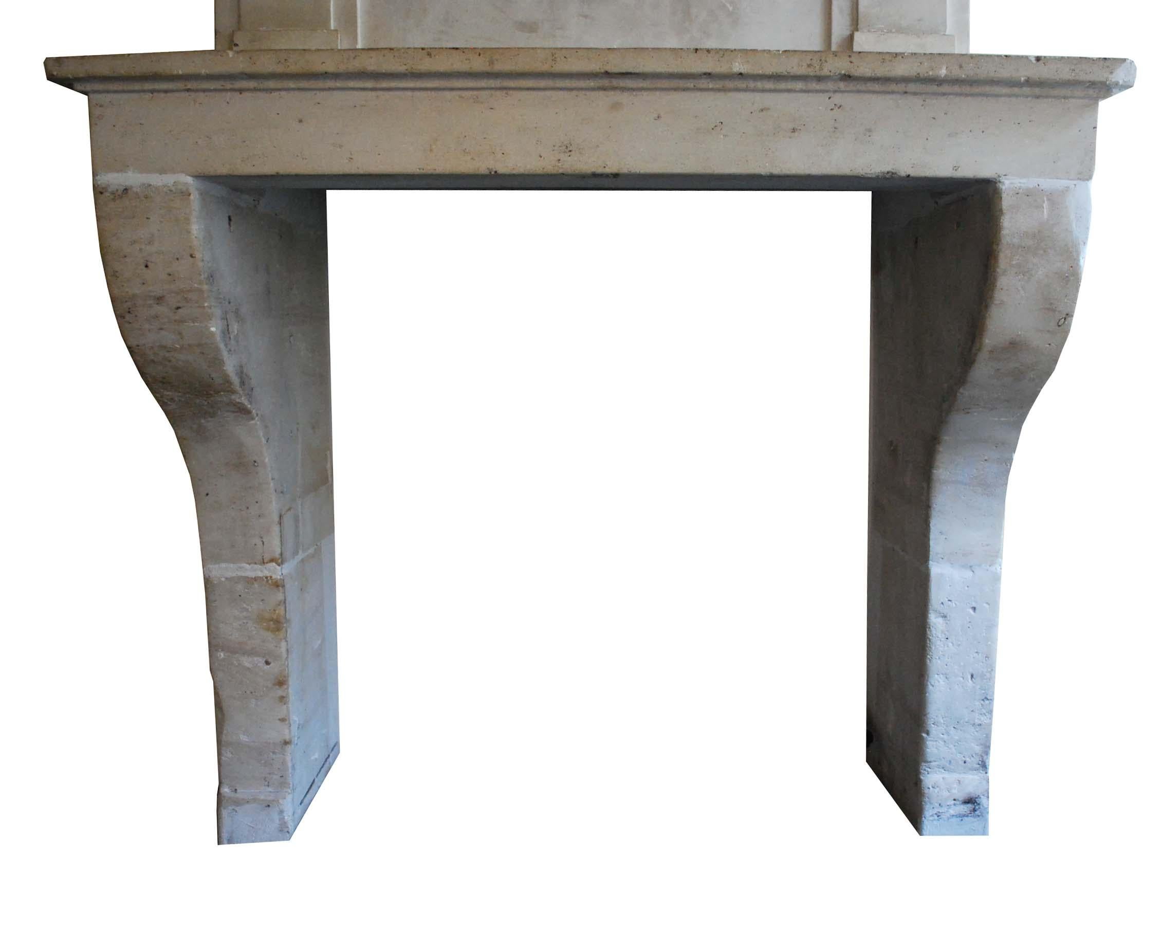 18th Century Antique French Limestone Fireplace or Mantelpiece with Overmantel or Trumeau For Sale