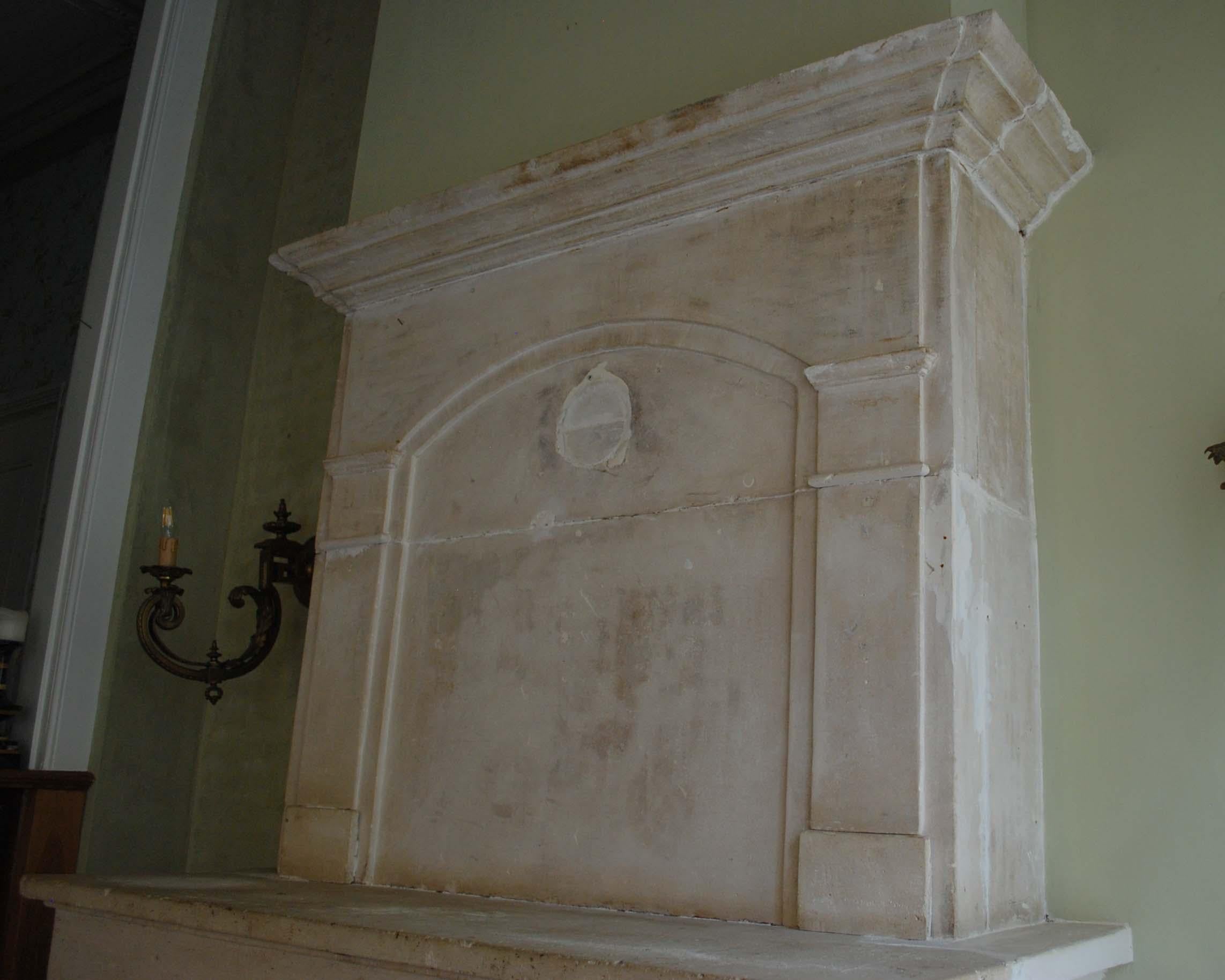 Antique French Limestone Fireplace or Mantelpiece with Overmantel or Trumeau For Sale 2