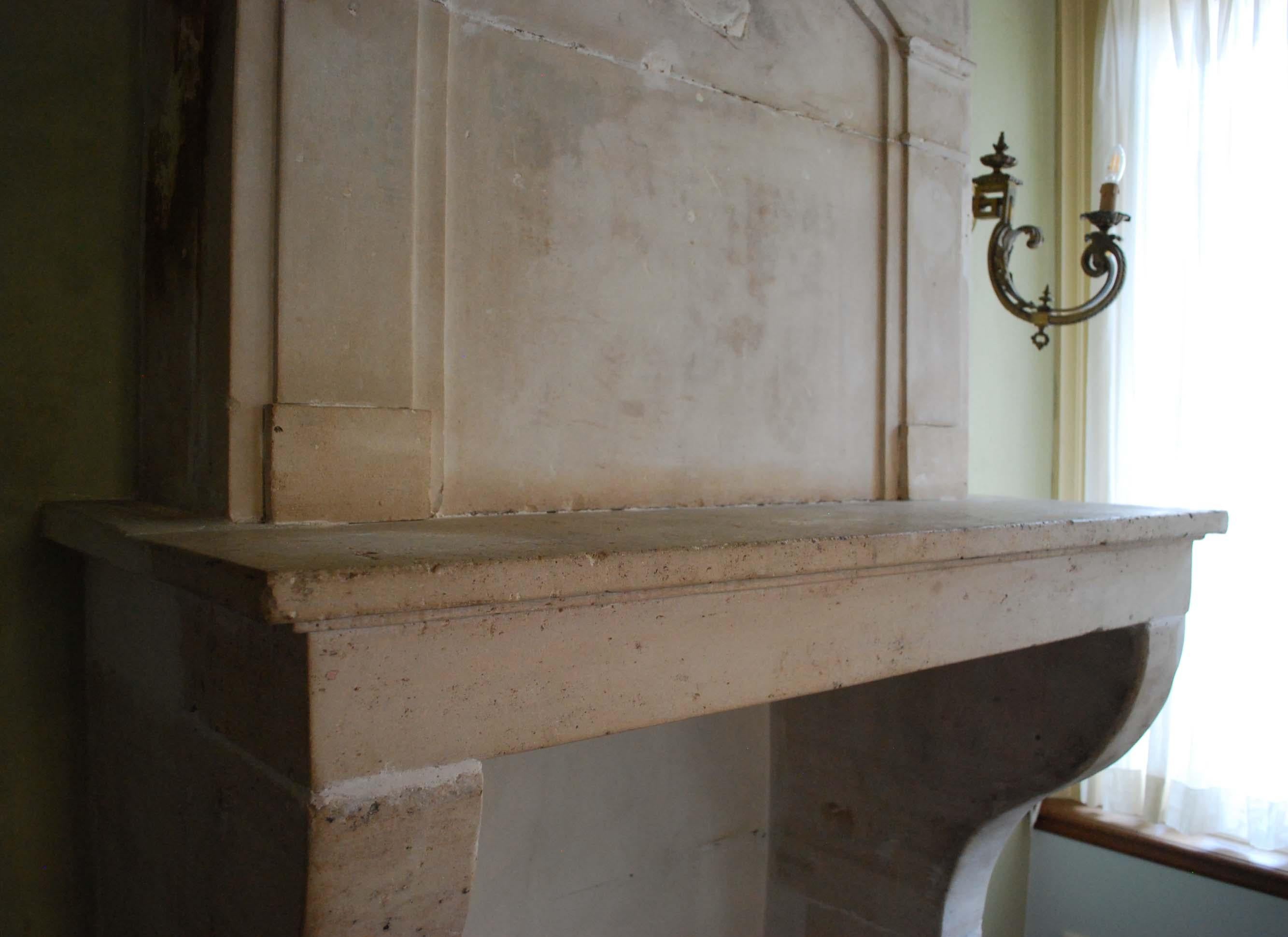 Antique French Limestone Fireplace or Mantelpiece with Overmantel or Trumeau For Sale 3
