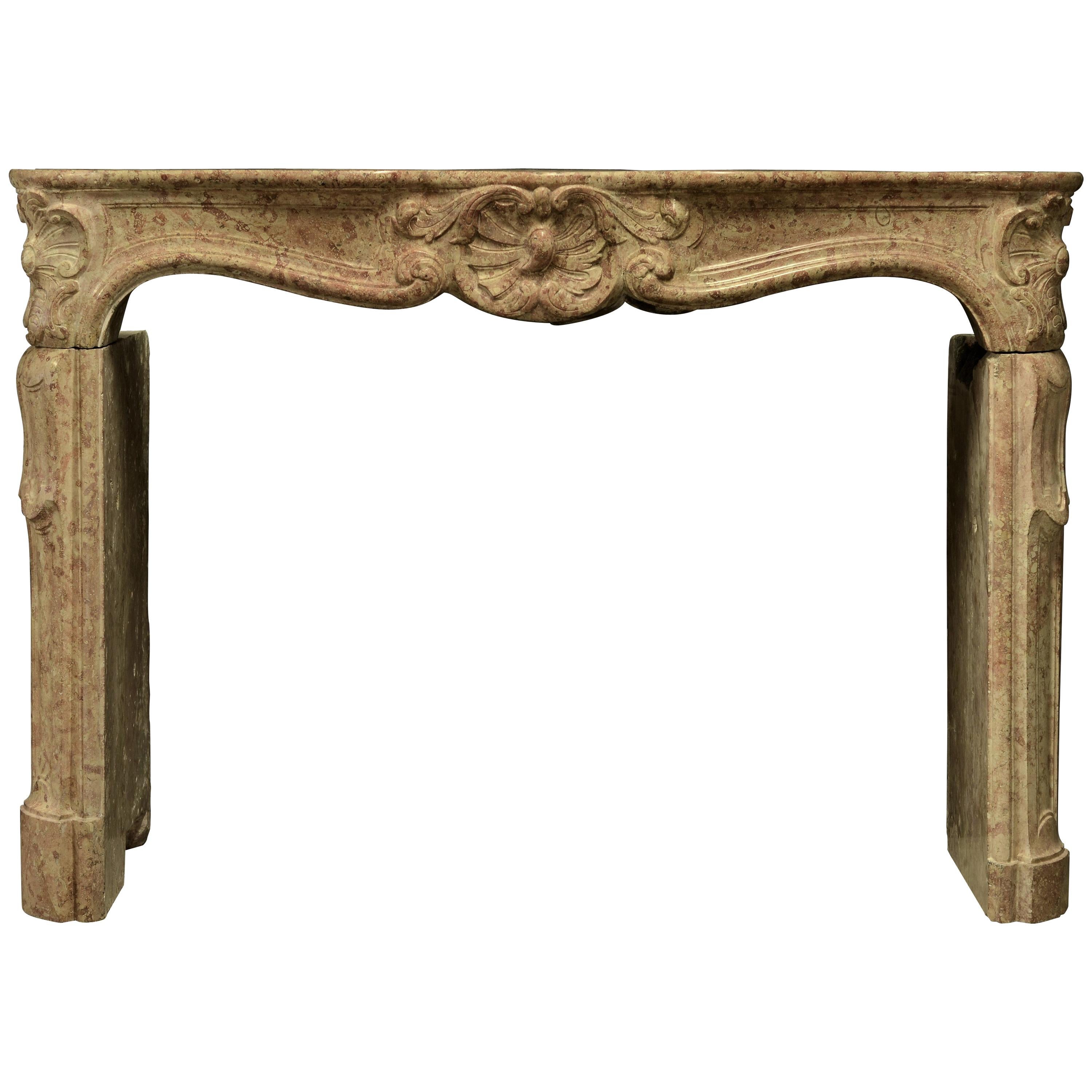 Antique French Limestone Louis XV Style Fireplace Mantel