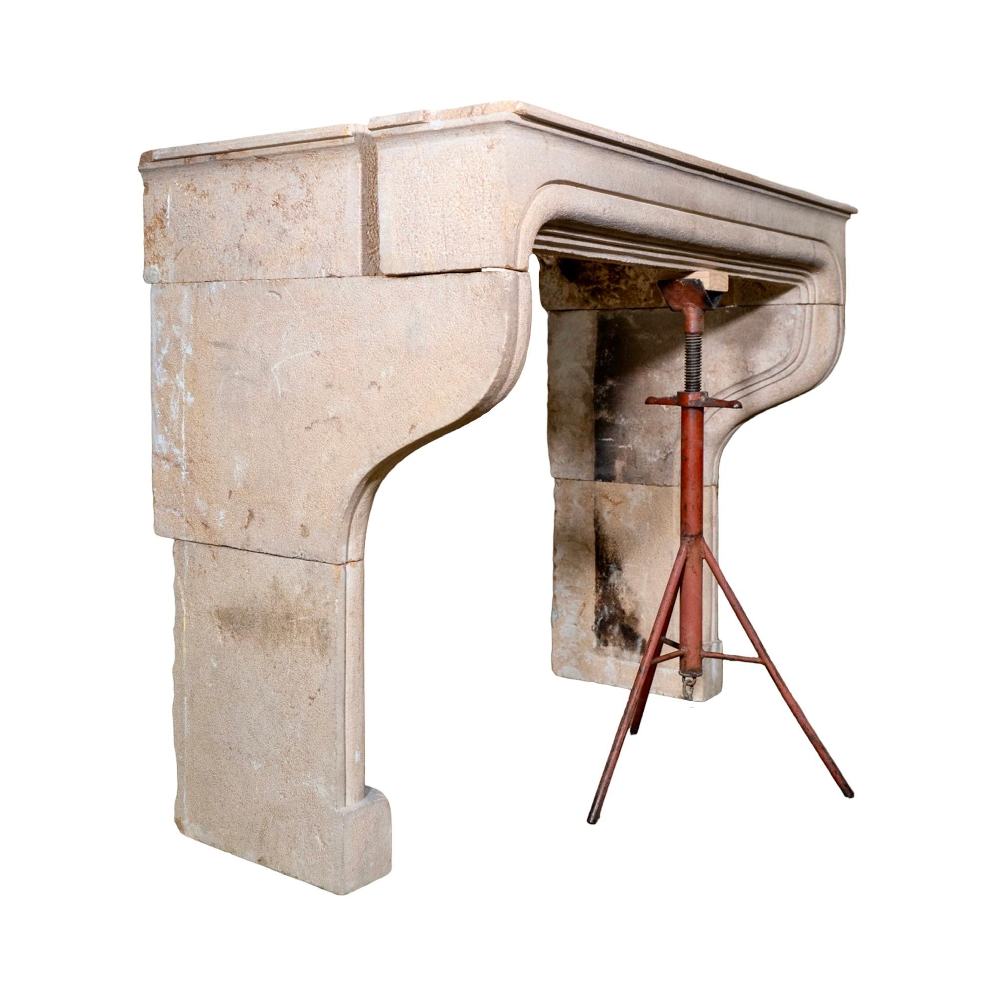 Mid-19th Century Antique French Limestone Mantel For Sale