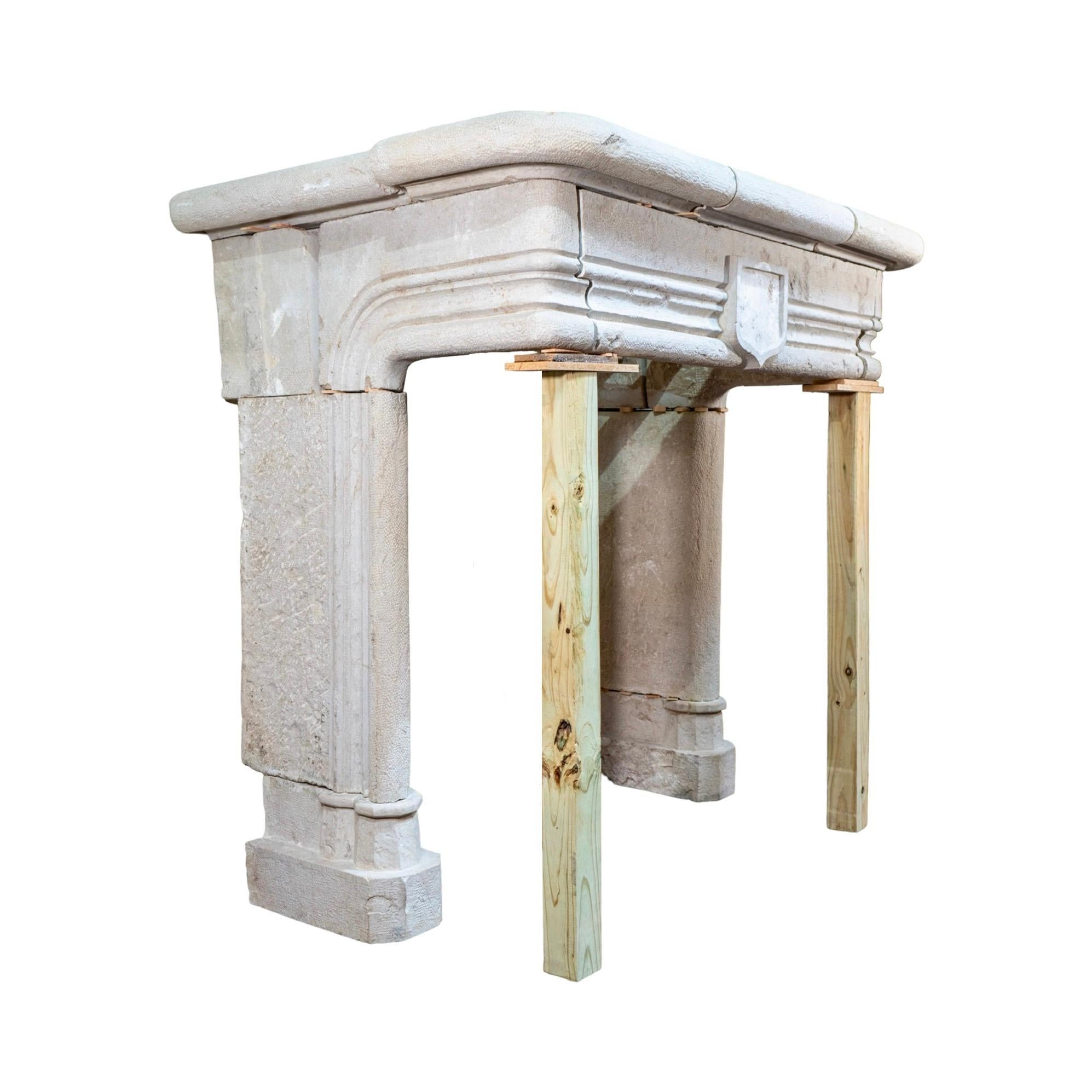 18th Century and Earlier Antique French Limestone Mantel For Sale