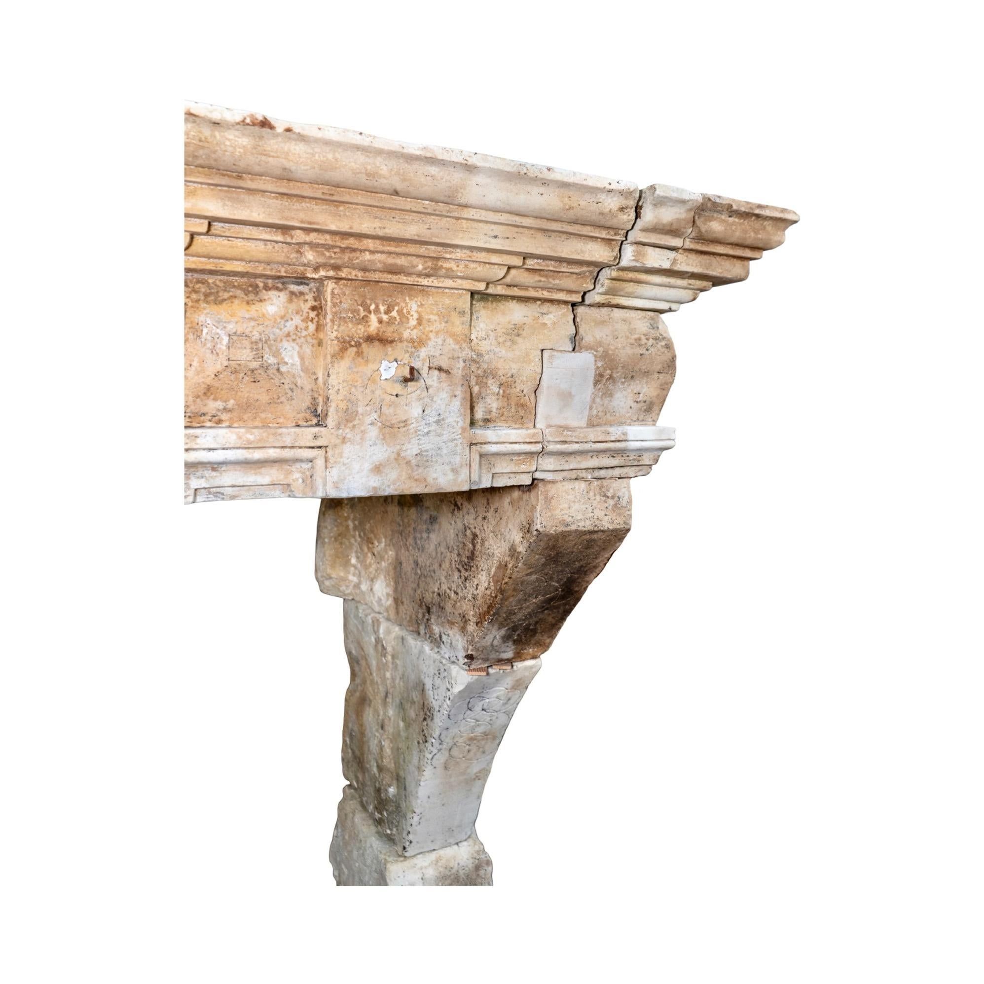 Antique French Limestone Mantel For Sale 2