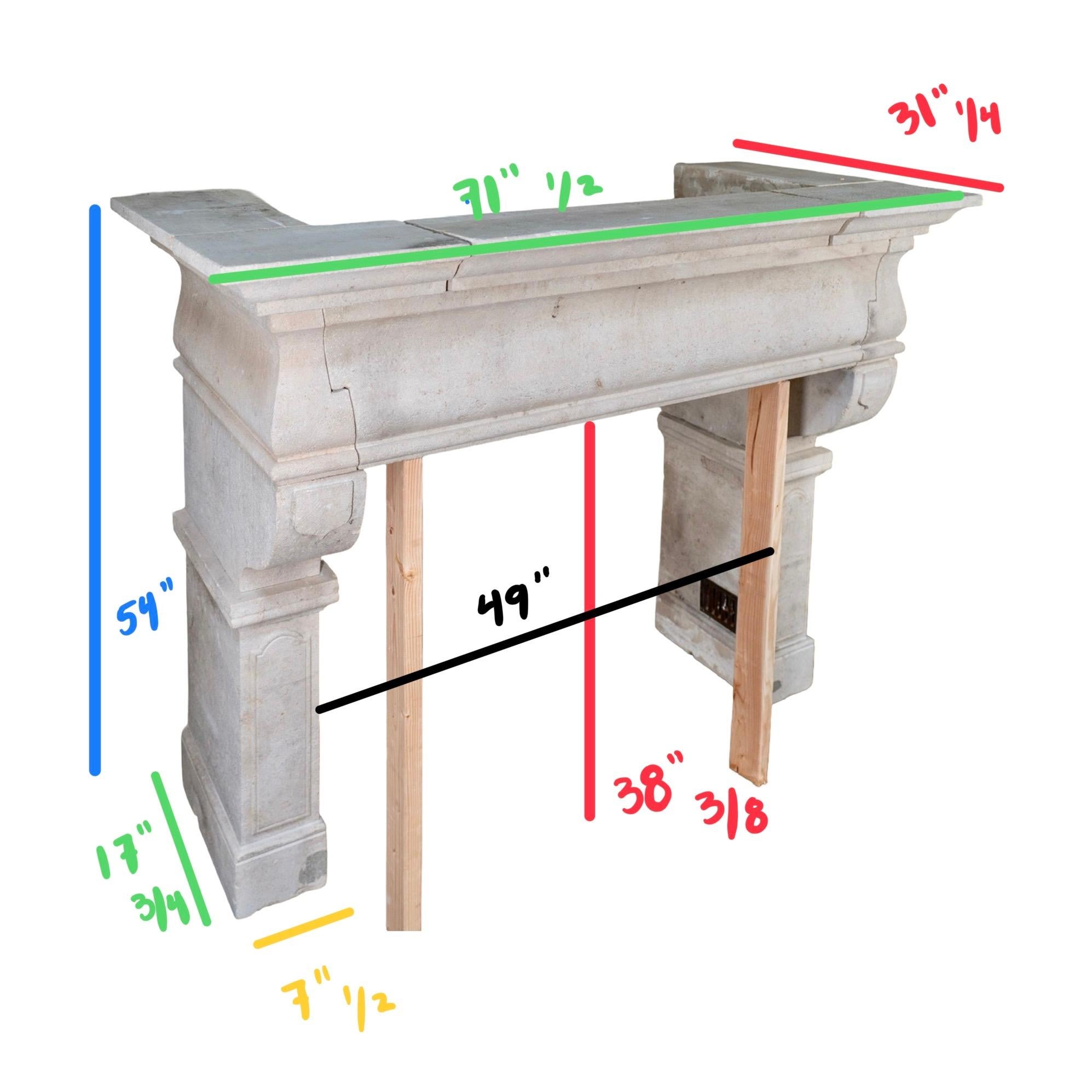 Antique French Limestone Mantel For Sale 3