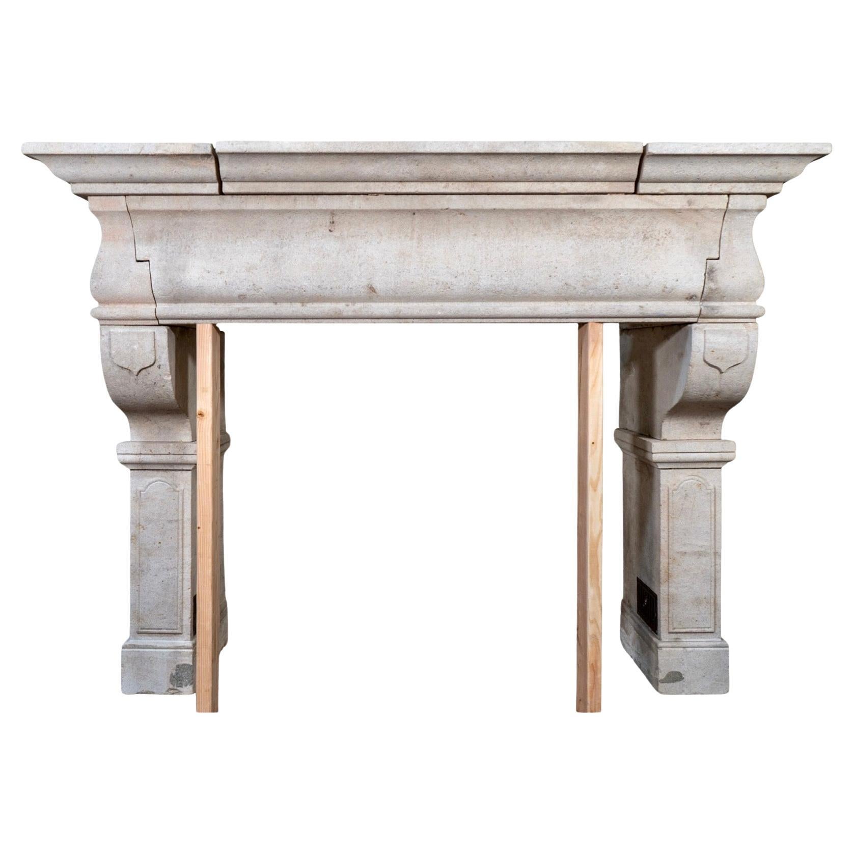 Antique French Limestone Mantel For Sale