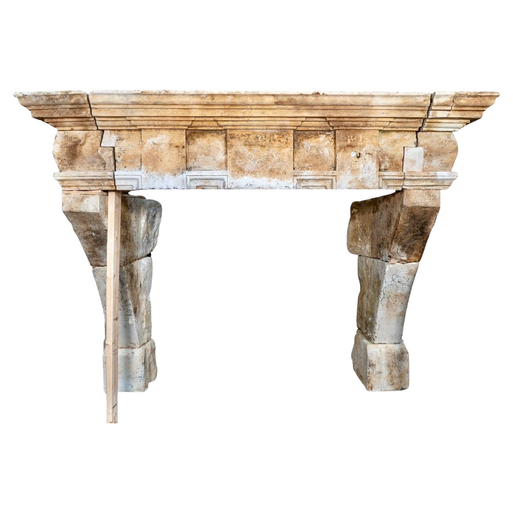 Antique French Limestone Mantel