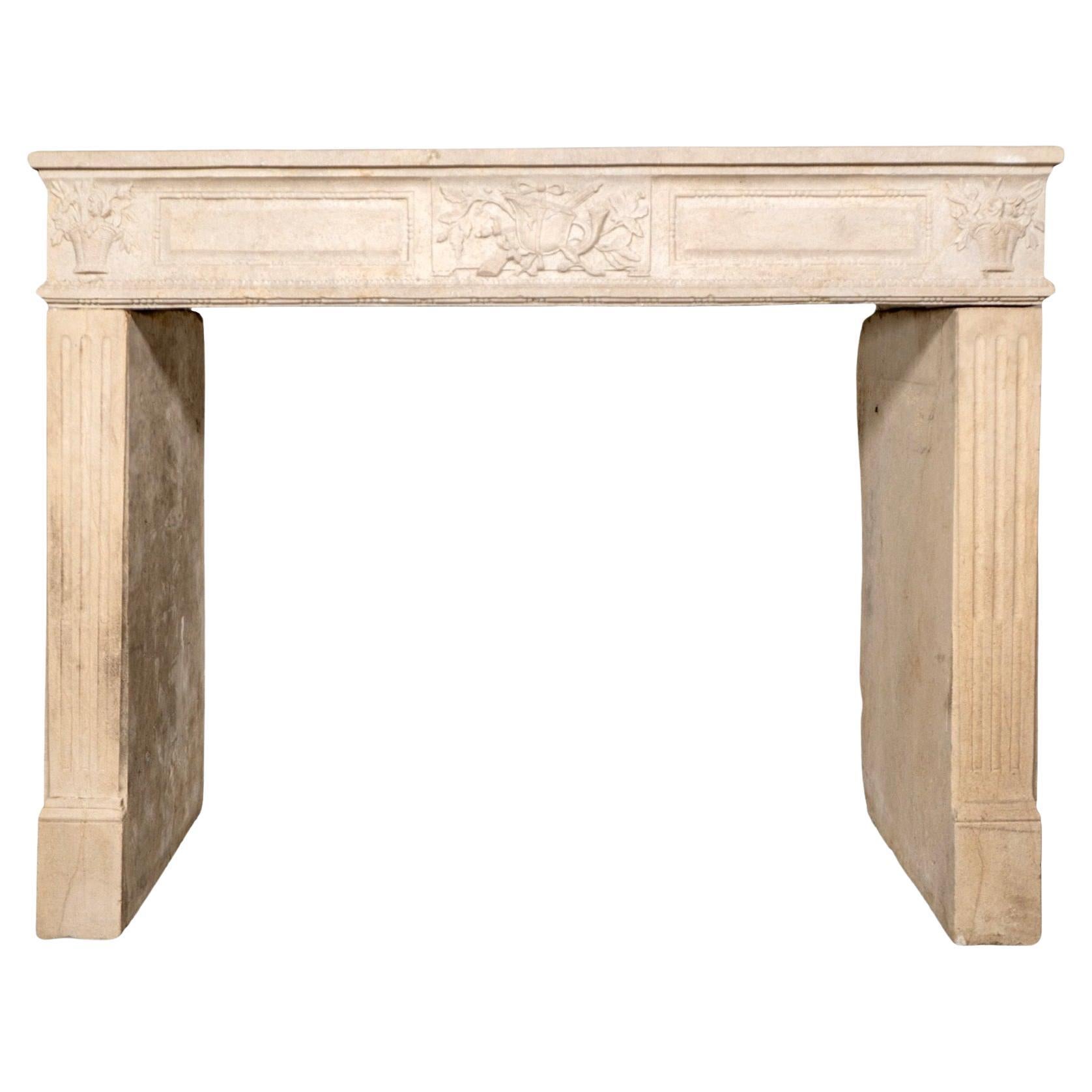 Antique French Limestone Mantel