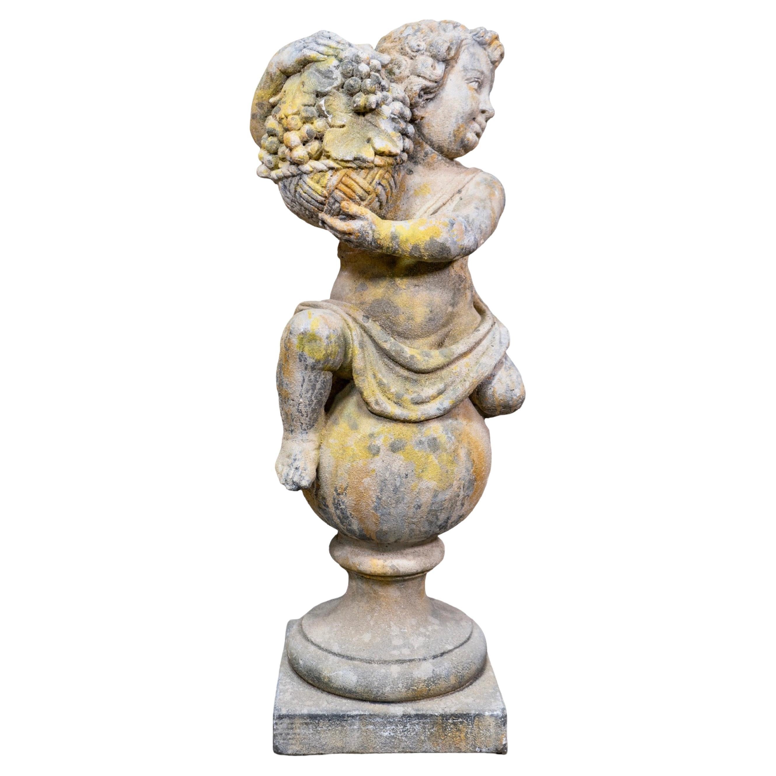 Antique French Escultura Putti de Piedra Caliza