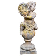 Antique French Escultura Putti de Piedra Caliza