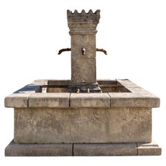 Antique French Limestone Square Central Fountain