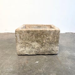 Antique French Limestone Trough Fountain Base Garden Square Planter