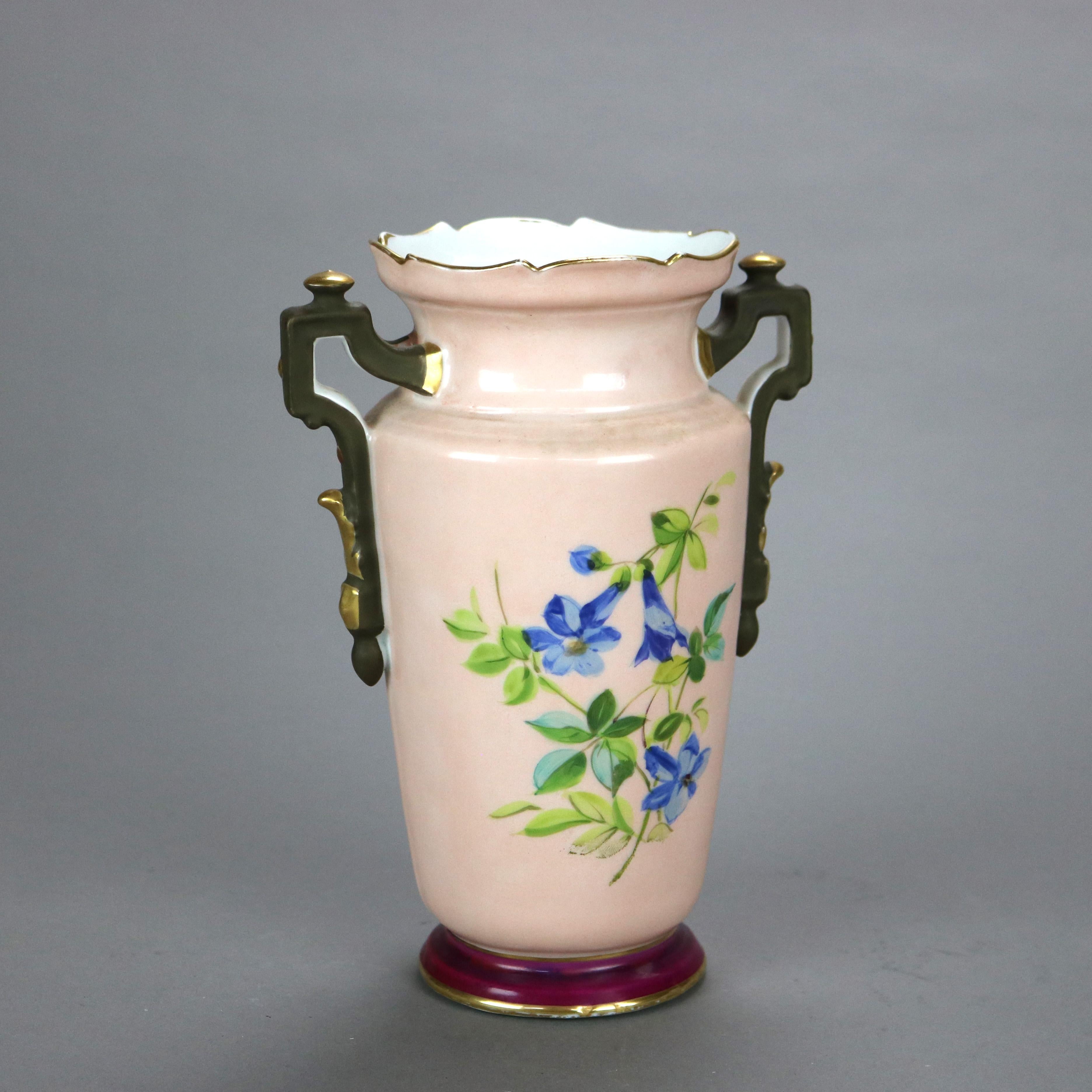 Antique French Limoges Ball & Potter Hand Painted Floral & Gilt  Porcelain Vase In Good Condition For Sale In Big Flats, NY