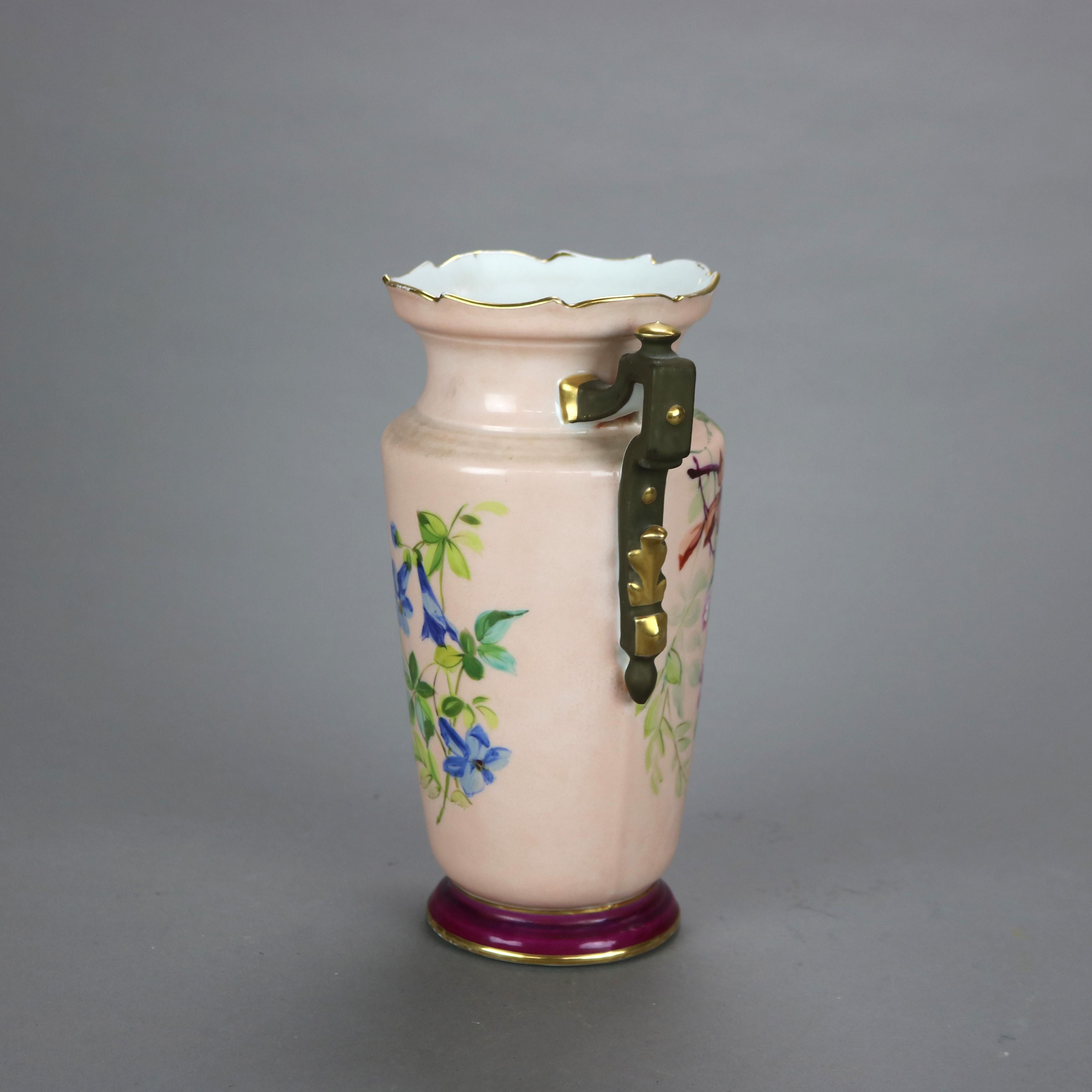 Antique French Limoges Ball & Potter Hand Painted Floral & Gilt  Porcelain Vase For Sale 1
