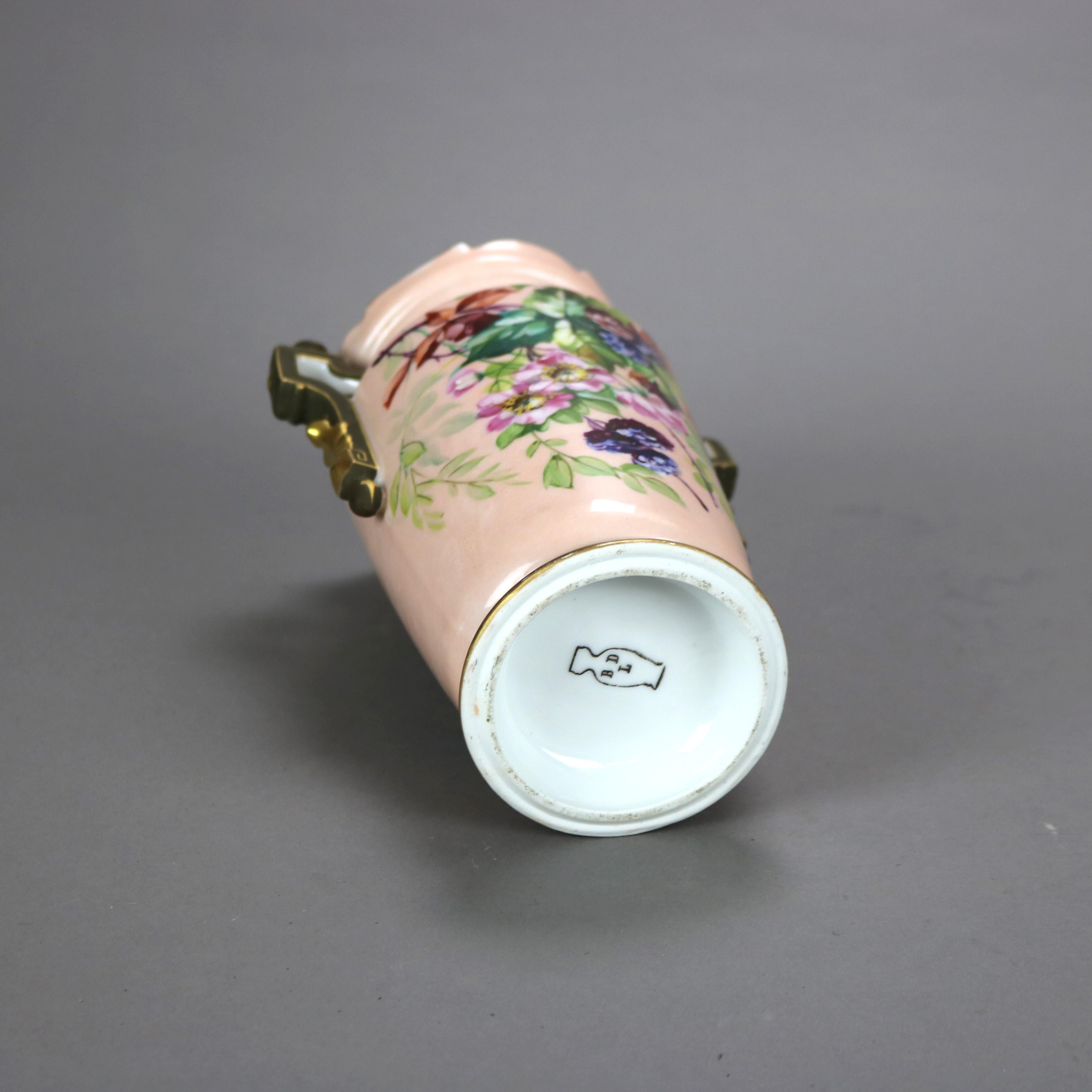 Antique French Limoges Ball & Potter Hand Painted Floral & Gilt  Porcelain Vase For Sale 2