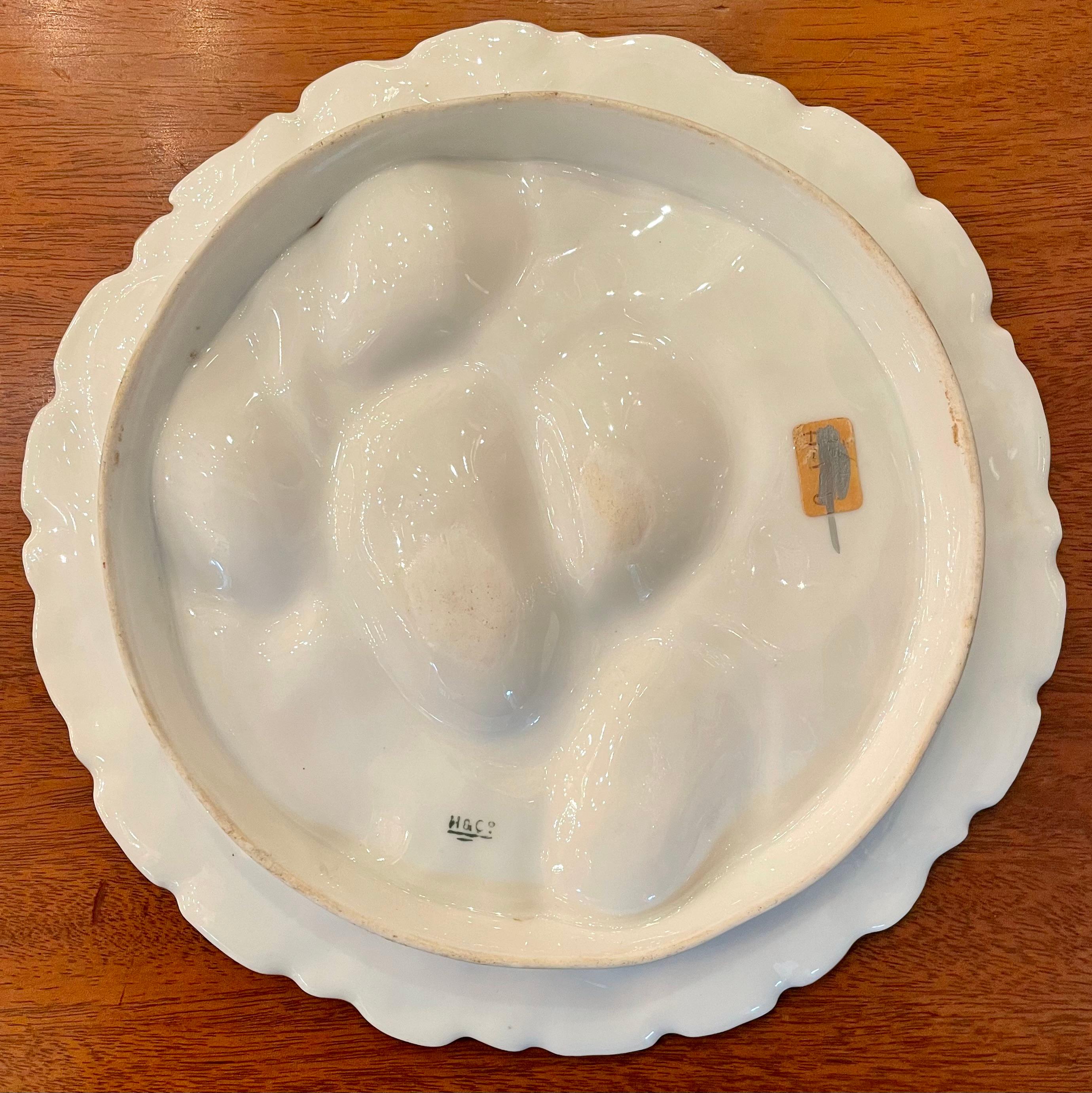 Antique French Limoges Blue Porcelain Turkey Pattern Oyster Plate, Circa 1890's. In Good Condition In New Orleans, LA