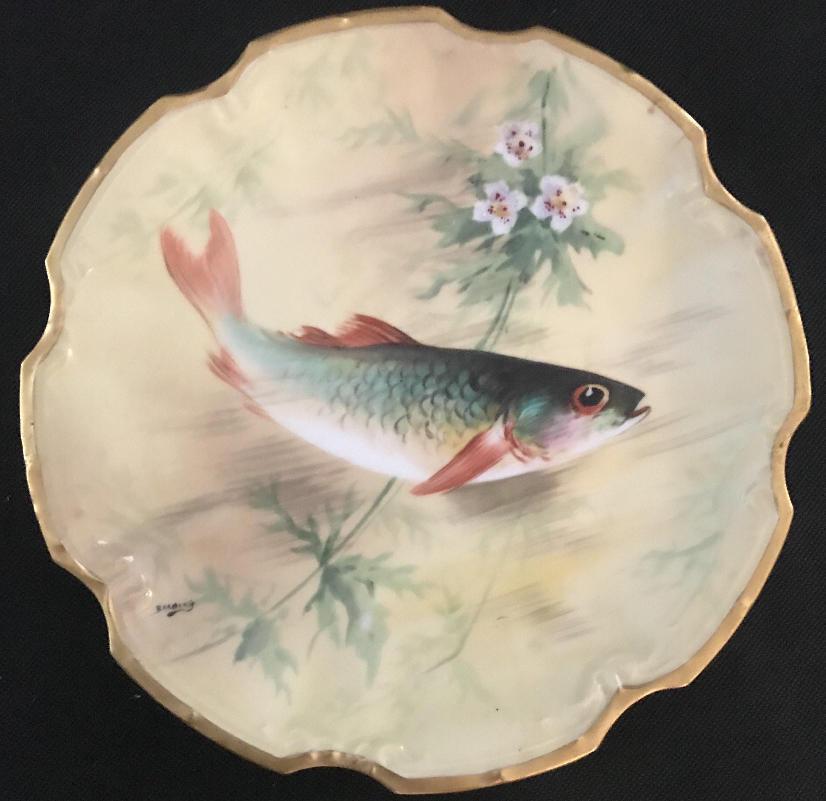 Antique French Limoges Bonet Fish Platter and 5 Plates In Good Condition In Hopewell, NJ
