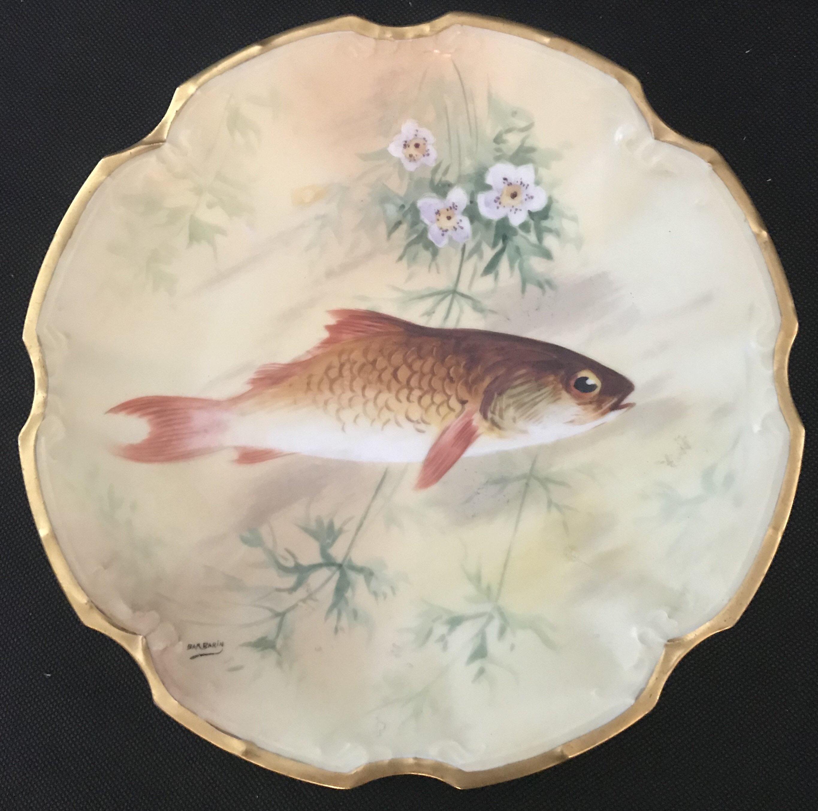 Antique French Limoges Bonet Fish Platter and 5 Plates 1